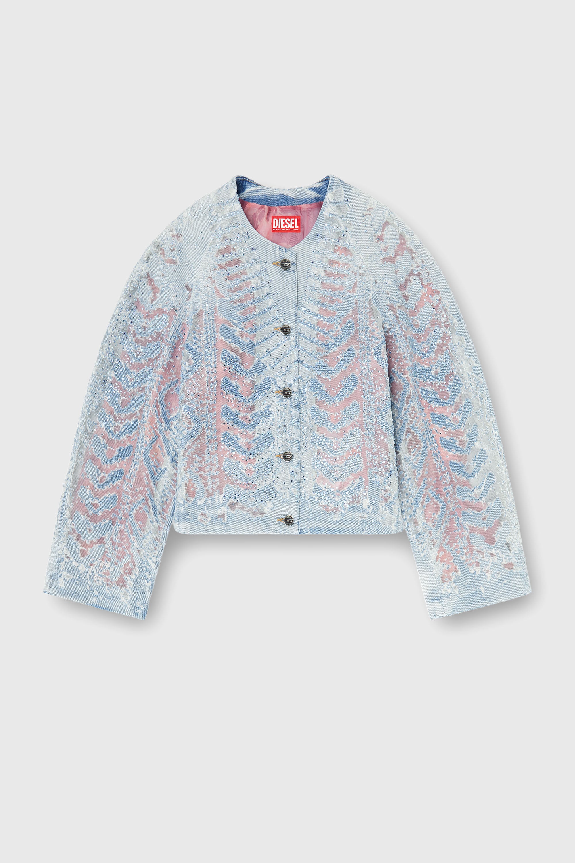 Diesel - DE-SOLIXIA-S, Woman's Jacket in microstone devor&eacute; denim in Light Blue - 2