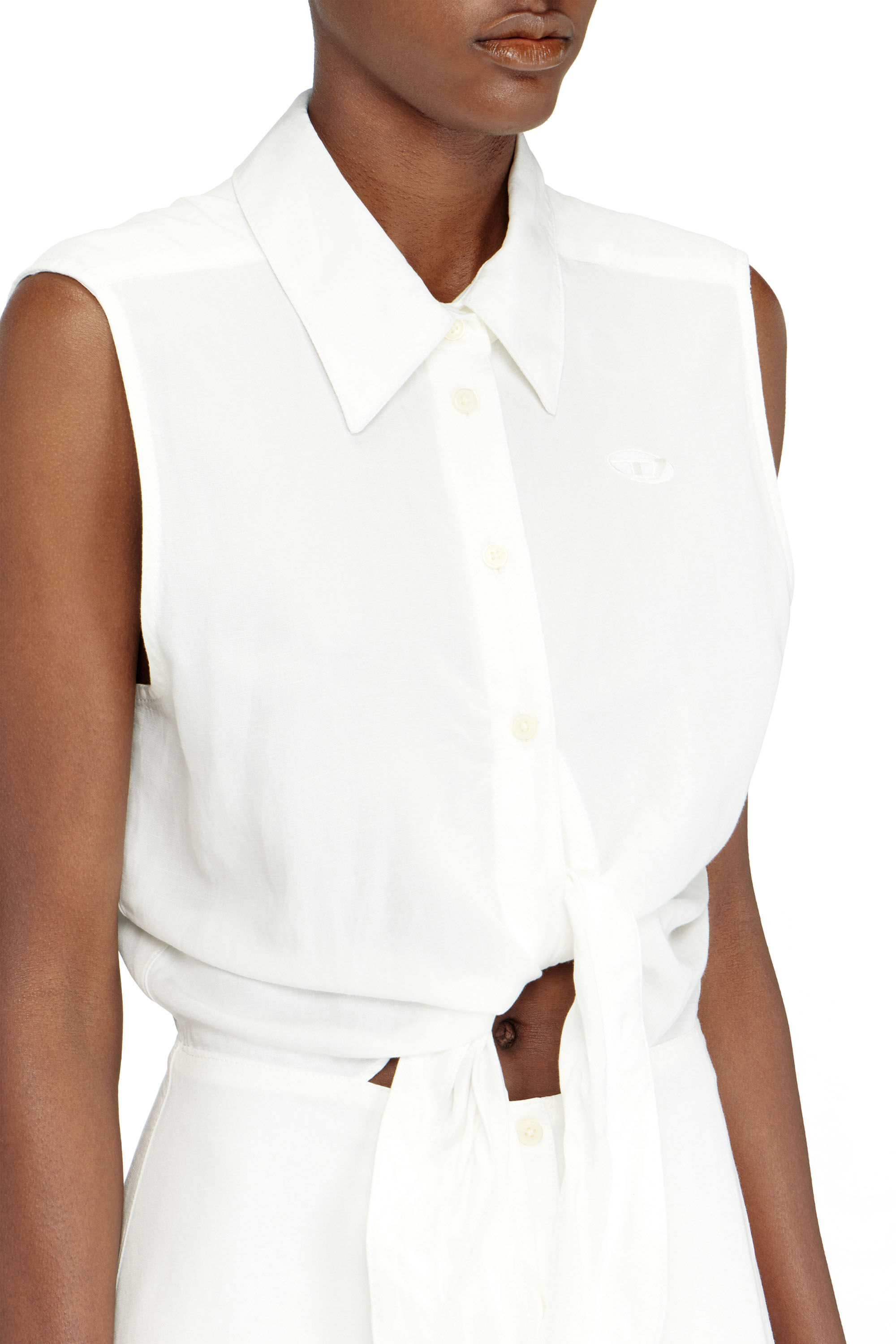 Diesel - D-ELTA-SL, Vestido midi de mezcla de lino con detalle de nudo Mujer in Blanco - 5