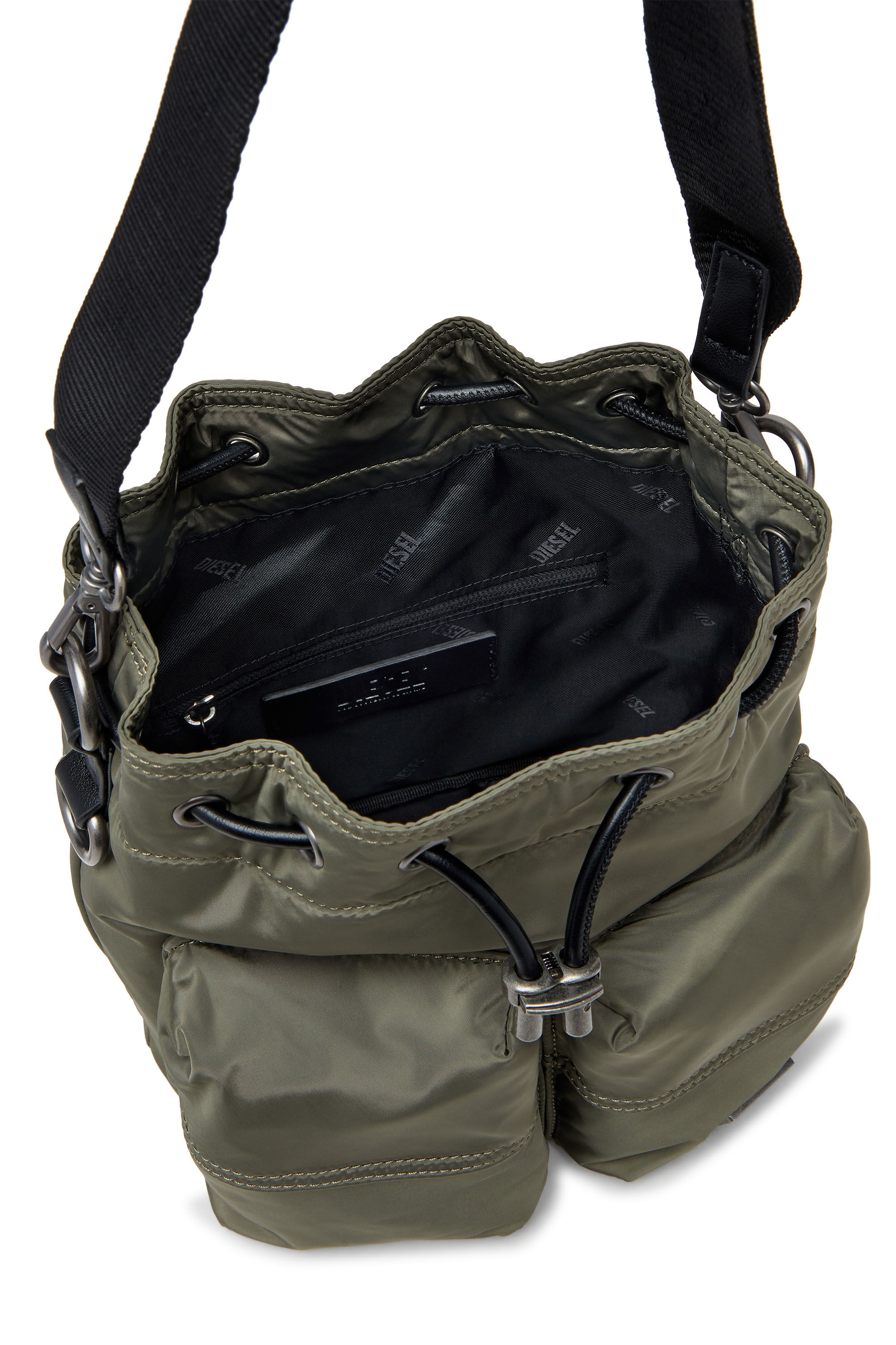 Diesel - MULTI-PKTS BUCKET X, Multi-Pkts-Bolso tipo cubo multibolsillo en tejido recubierto utility Unisex in Verde - 4