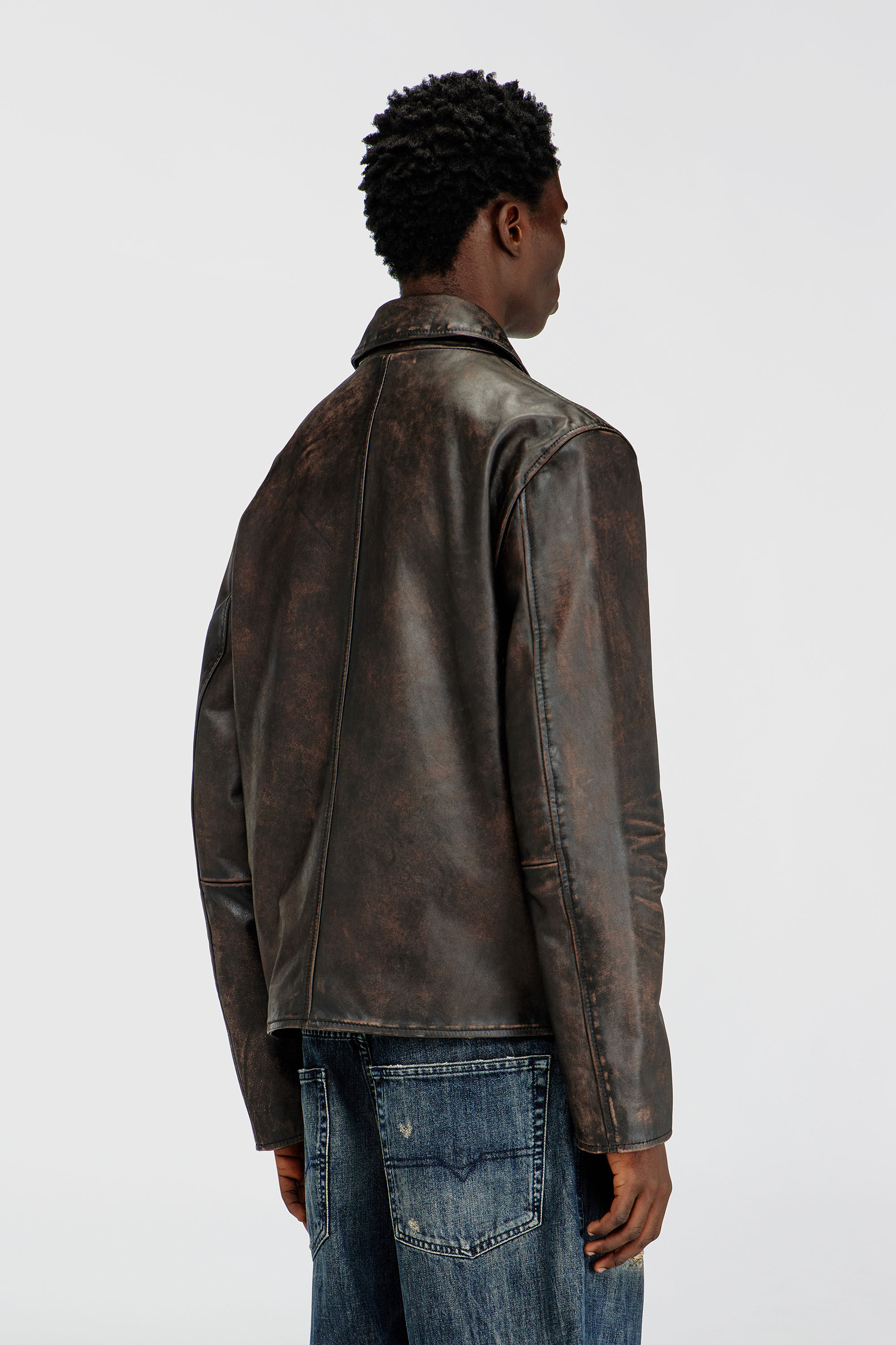 Diesel - L-AMAR-WRD, Chaqueta de entrenador en cuero tratado Hombre in Marr&oacute;n - 4