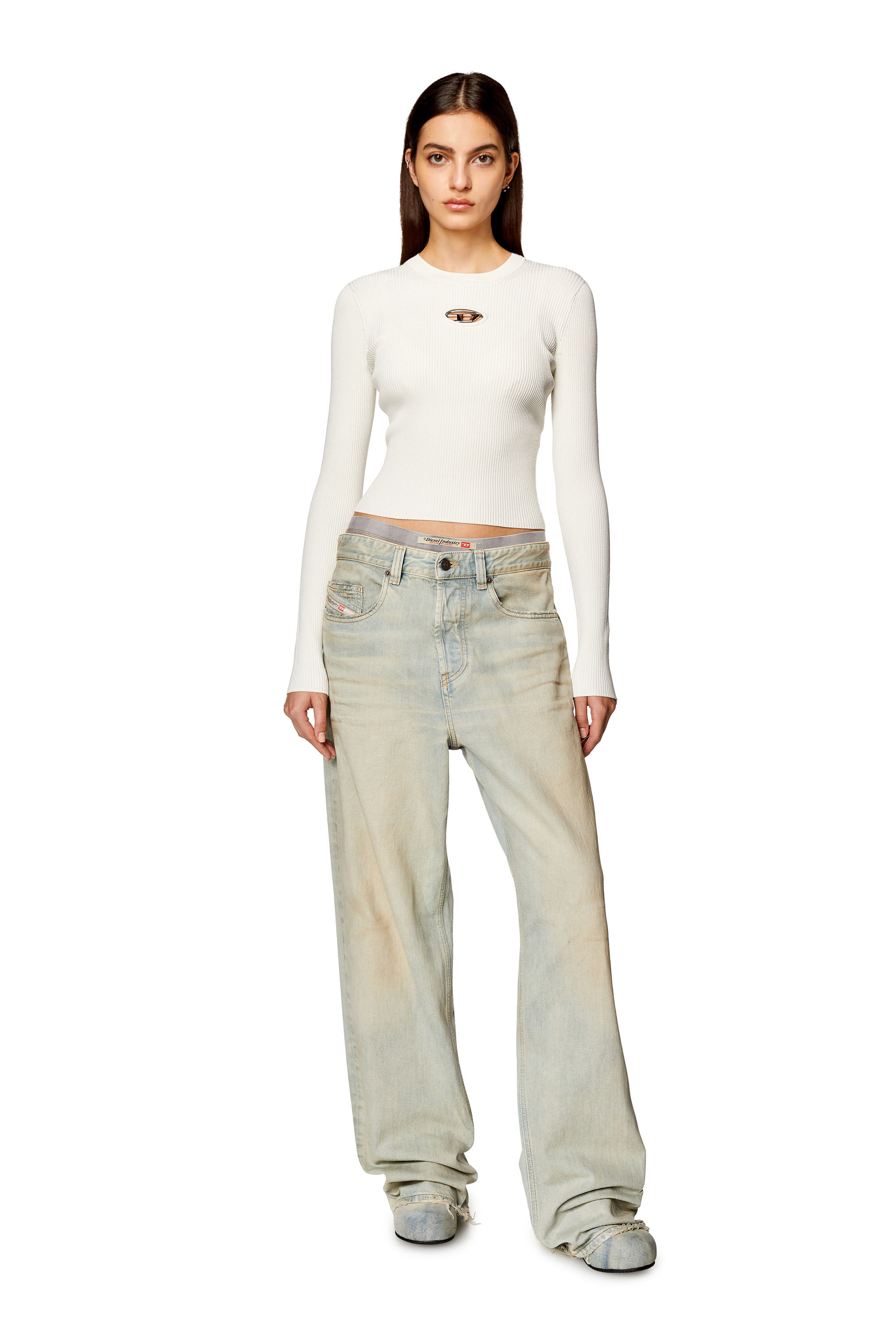 Diesel - M-VALARY, Woman Ribbed-knit long-sleeve top in White - Image 1