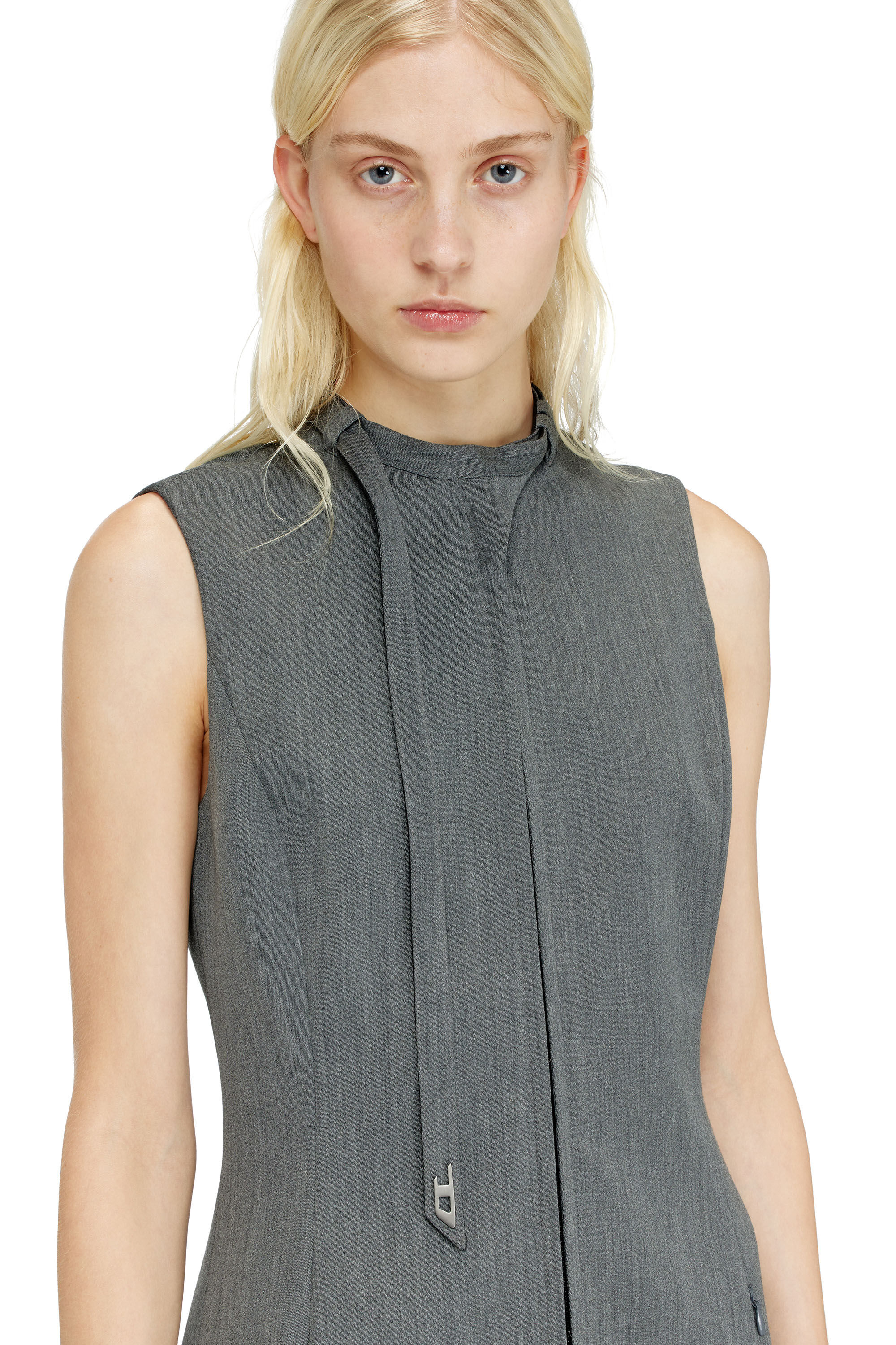 Diesel - D-RUVAN, Vestido midi entallado con tira tipo biker en el cuello Mujer in Gris - 5
