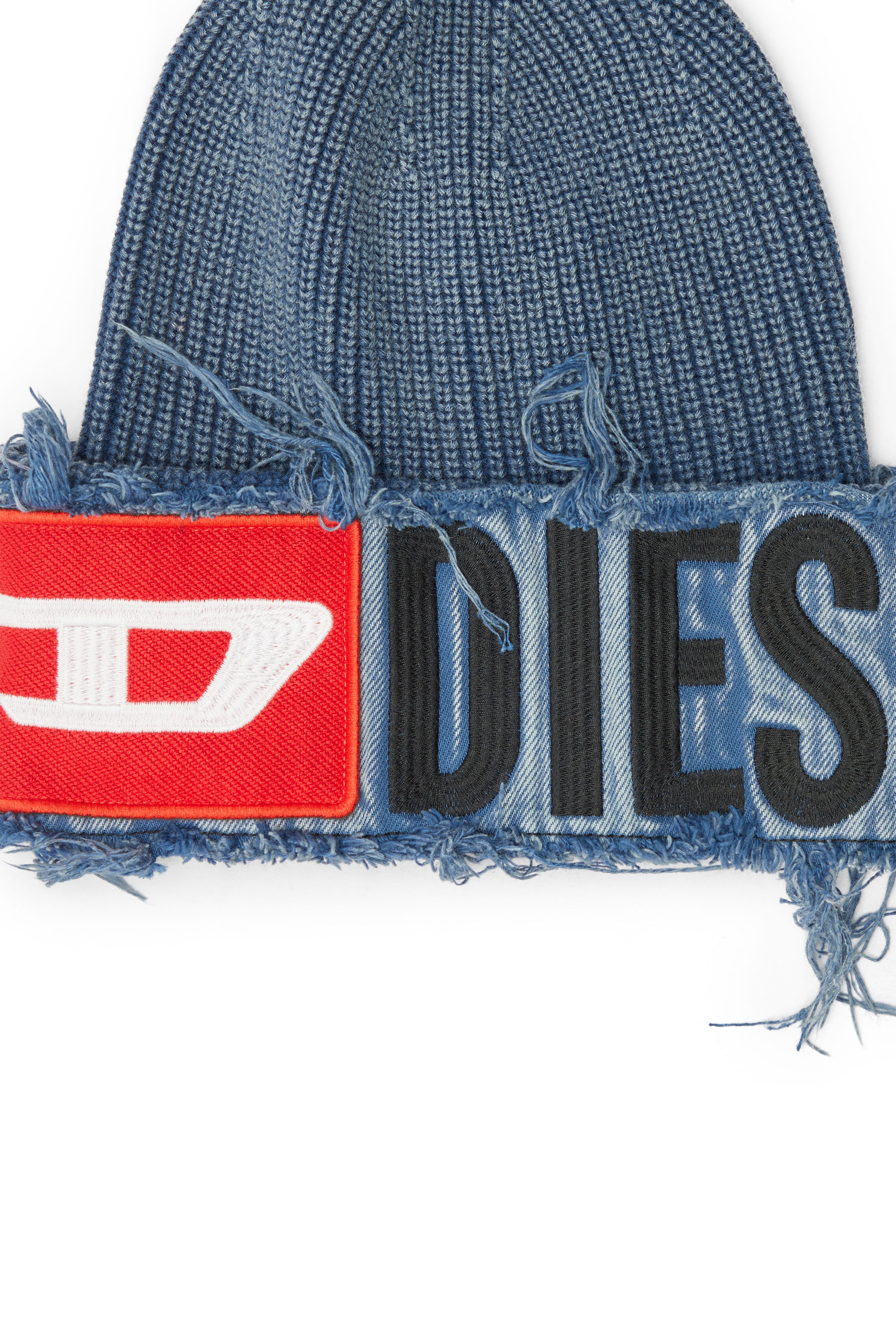 Diesel - K-FROK, Gorro con efecto denim y atrevido detalle de parche Unisex in Azul marino - 3