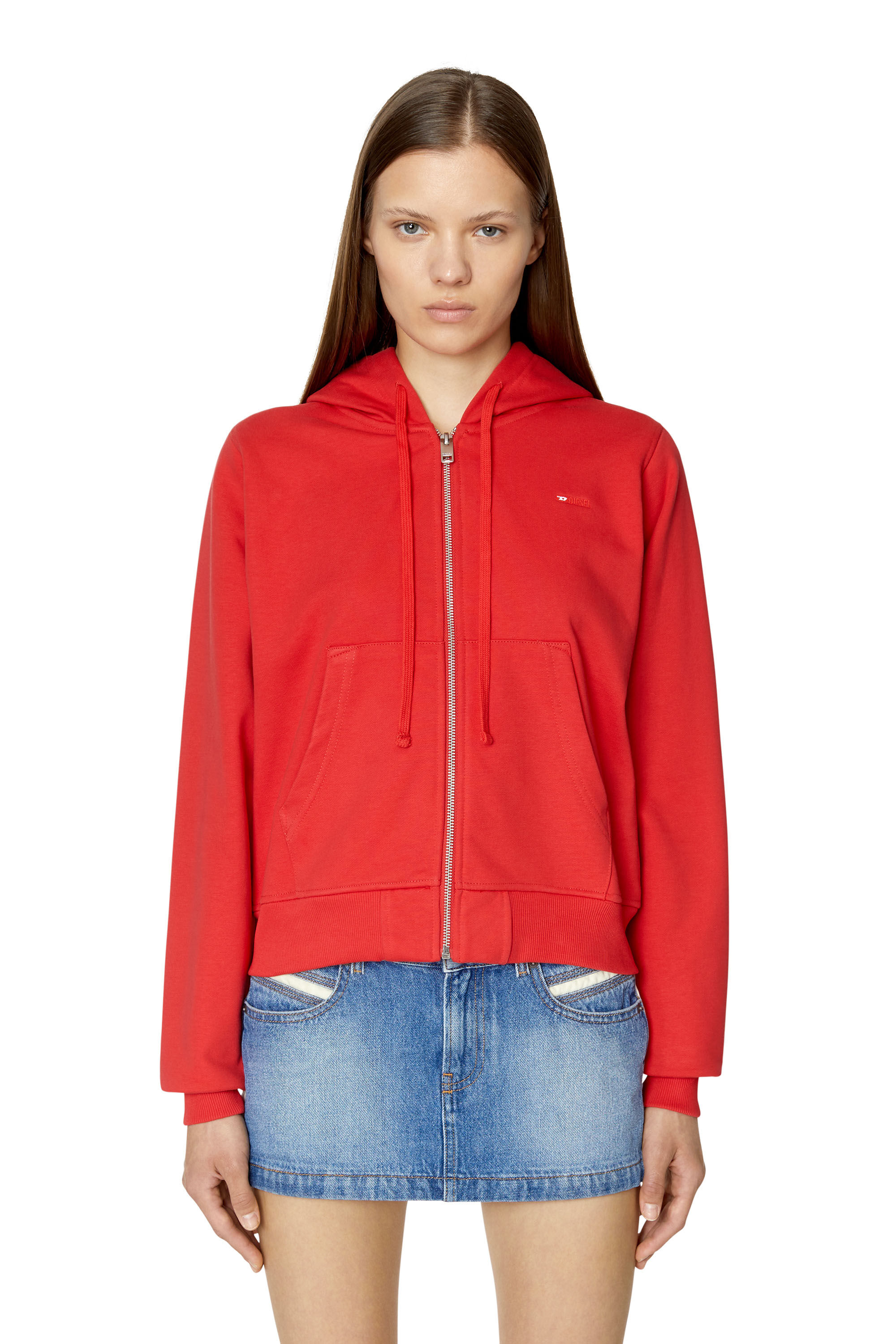 Diesel - F-REGGY-HOOD-ZIP-MICRODIV, Woman Hoodie with embroidered micro logo in Red - Image 3