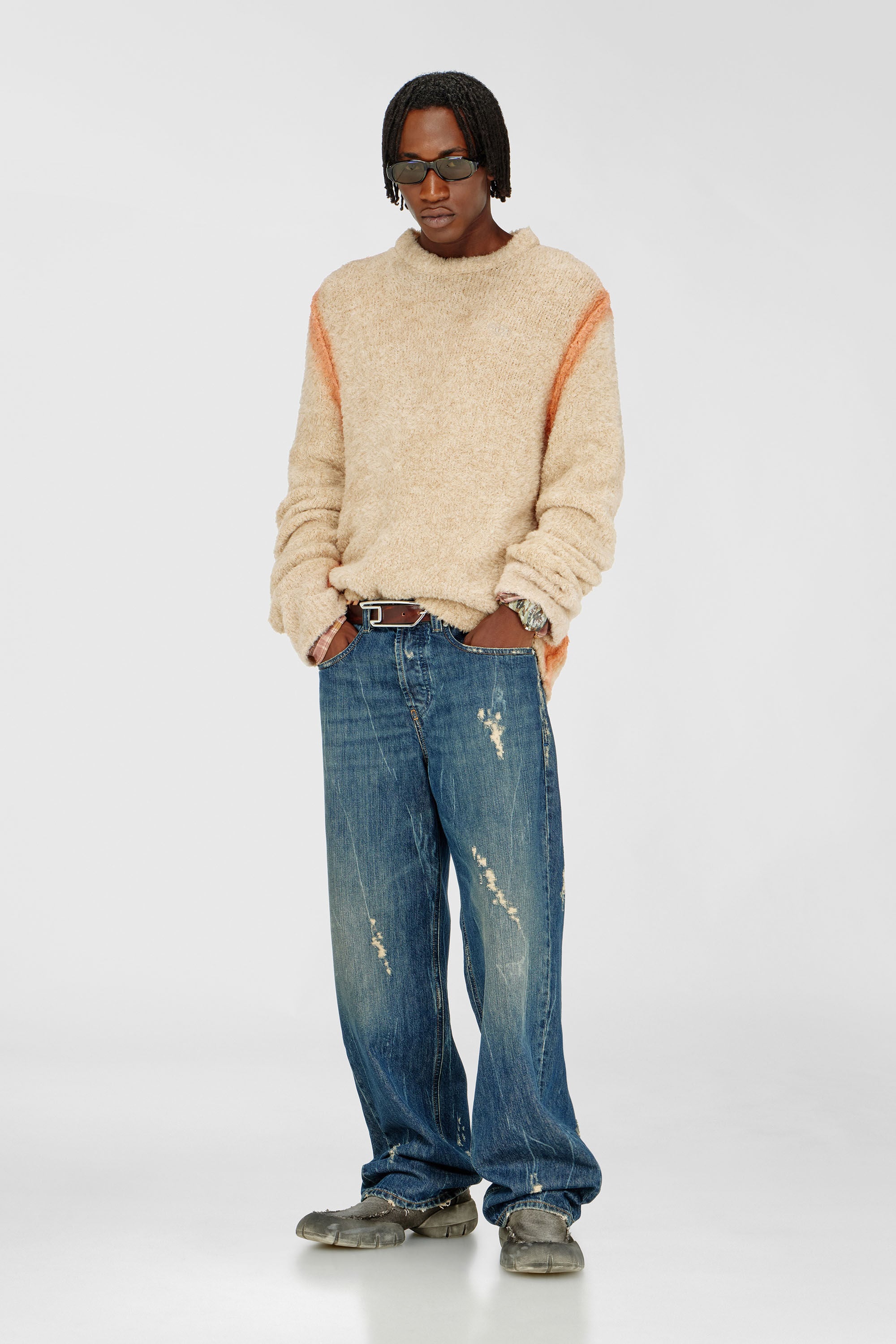 Diesel - K-RIMI, Man's Alpaca-blend jumper with spray-dyed seams in Light Brown - 1
