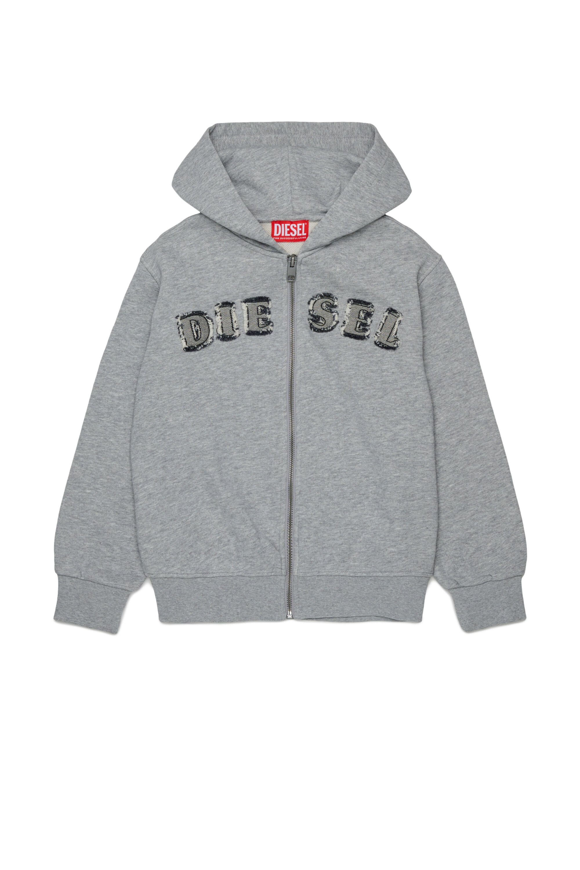 Diesel - SJEANSHOOD OVER, Sudadera con cremallera y letras de logo deshilachadas Hombre in Gris - 1