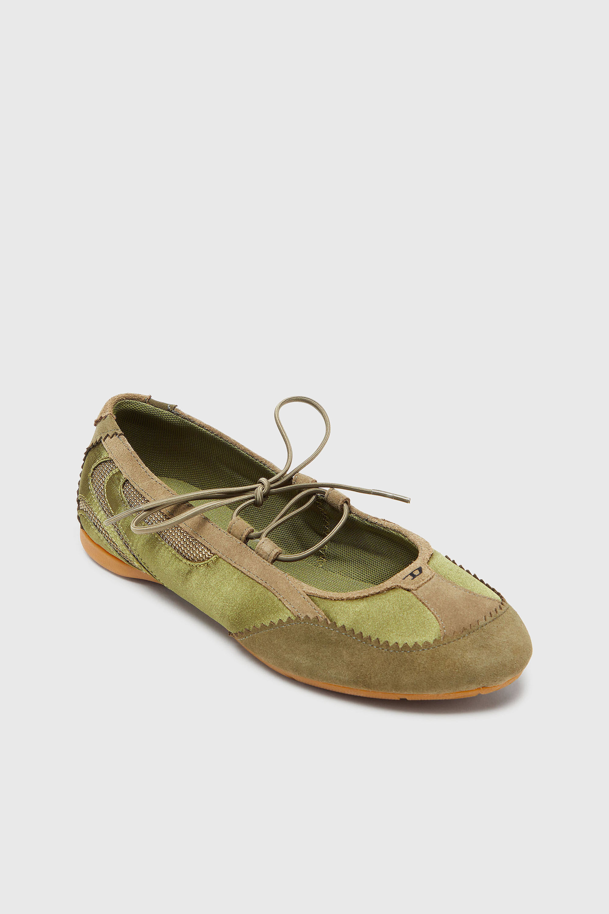 Diesel - D-MILE BALLERINA LACE UP II W, Woman's D-Mile - Lace-up ballerina flats in leather and mesh in Military Green - 6
