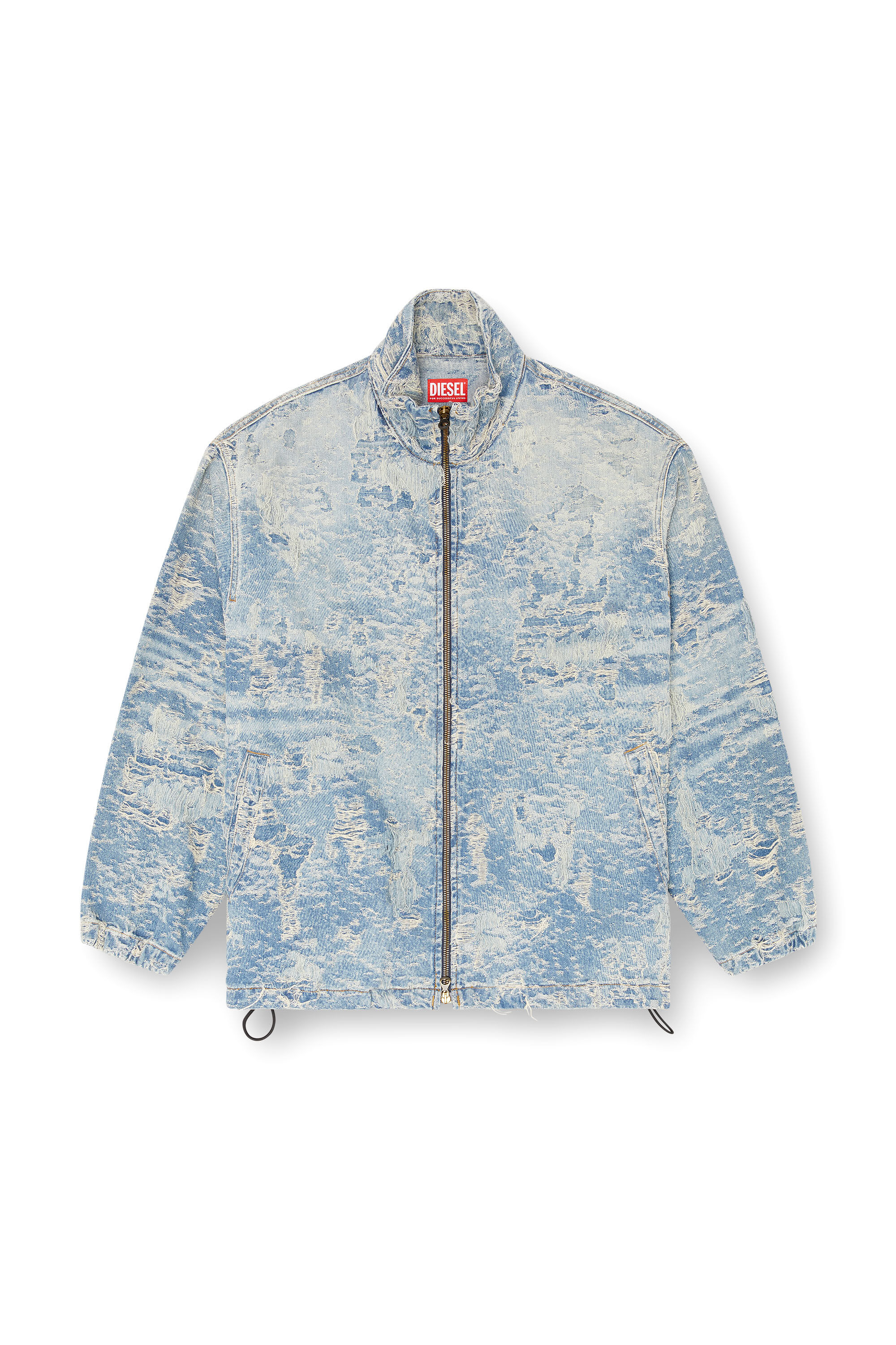 Diesel - D-KRAP-FSF, Chaqueta con cremallera de denim en jacquard con efecto de suciedad Unisex in Azul marino - 2