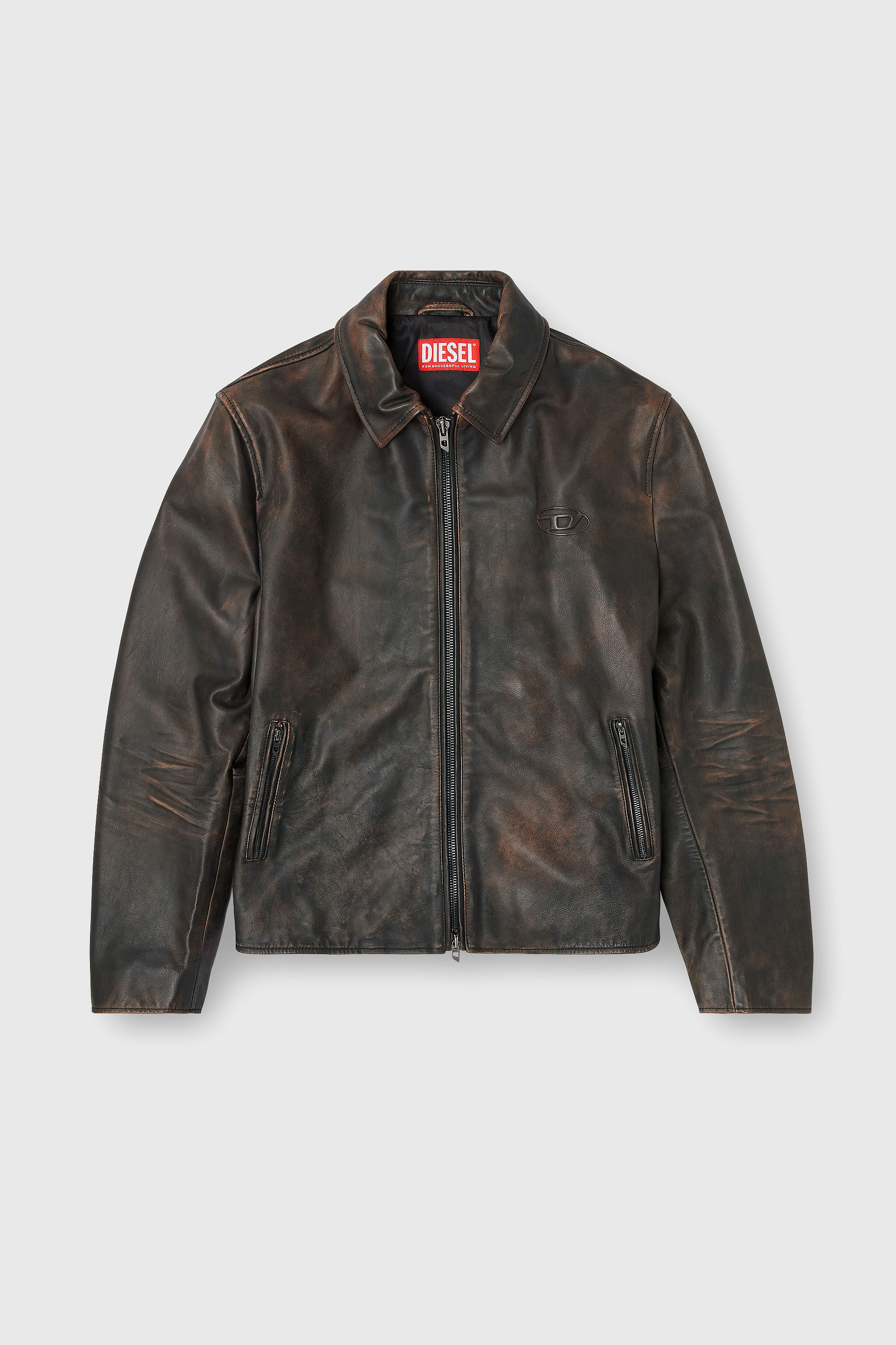 Diesel - L-AMAR-WRD, Chaqueta de entrenador en cuero tratado Hombre in Marr&oacute;n - 2