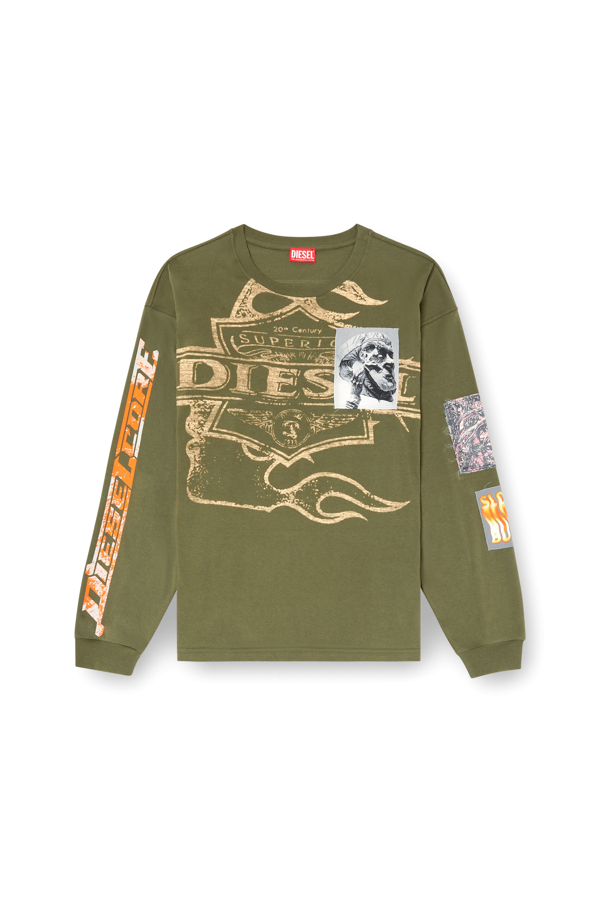 Diesel - T-BOXT-LS-SLITS-R5, Camiseta de manga larga con parches gráficos Hombre in Verde - 2