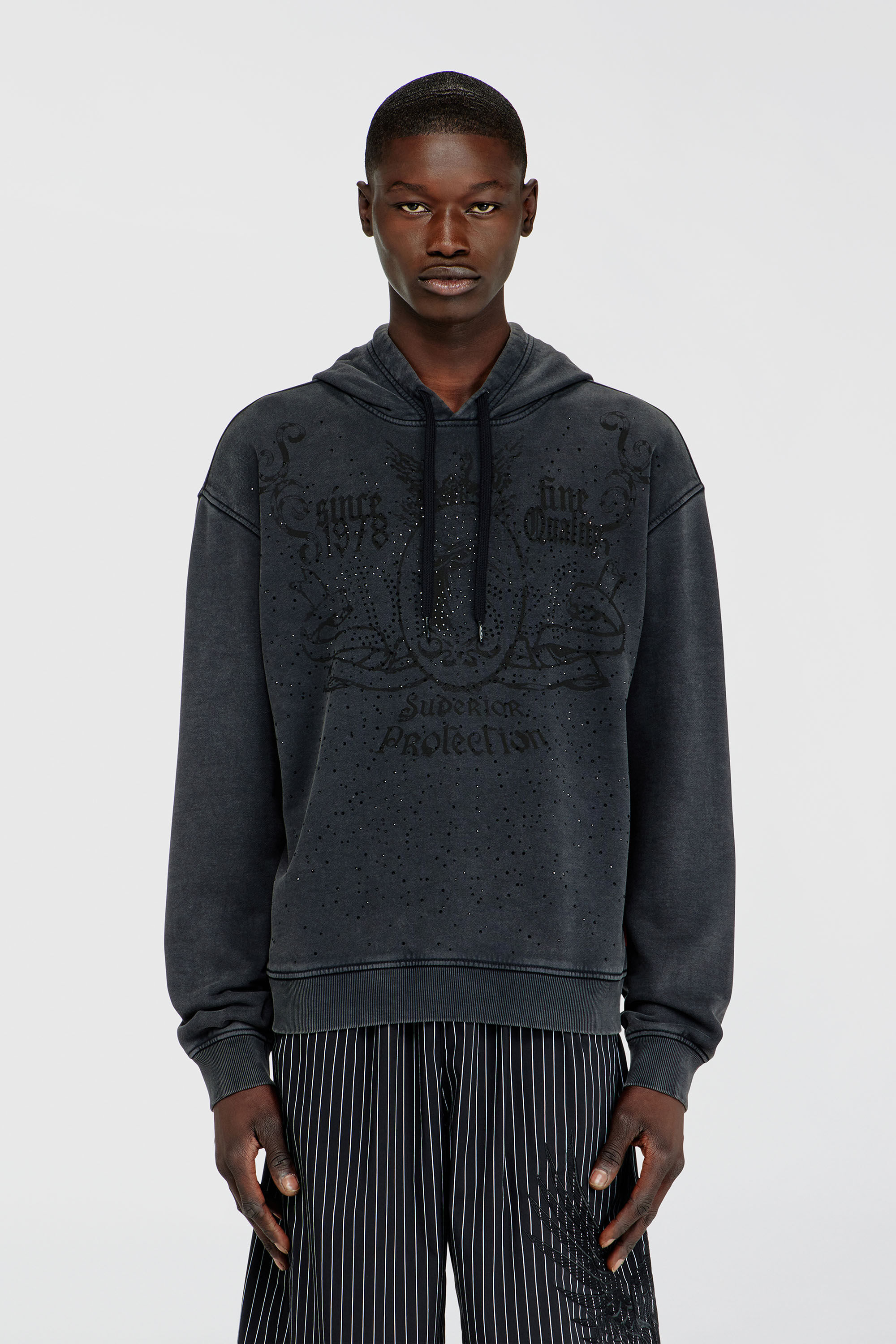 Diesel - S-NORM-HOOD-AA3, Sudadera con capucha estampada y apliques de strass Hombre in Gris - 3
