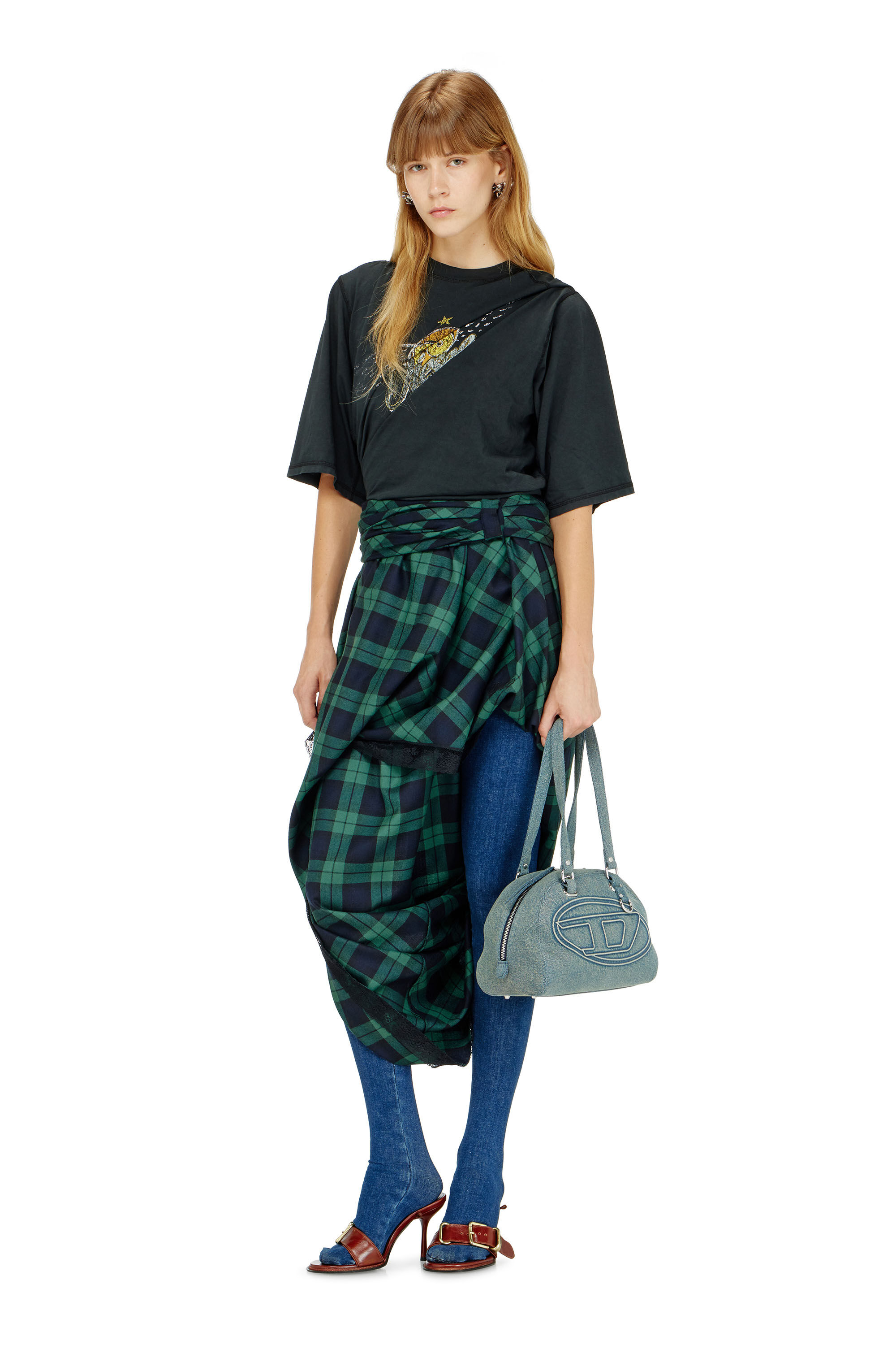 Diesel - O-WINNY, Falda midi de tart&aacute;n con encaje Mujer in ToBeDefined - 1