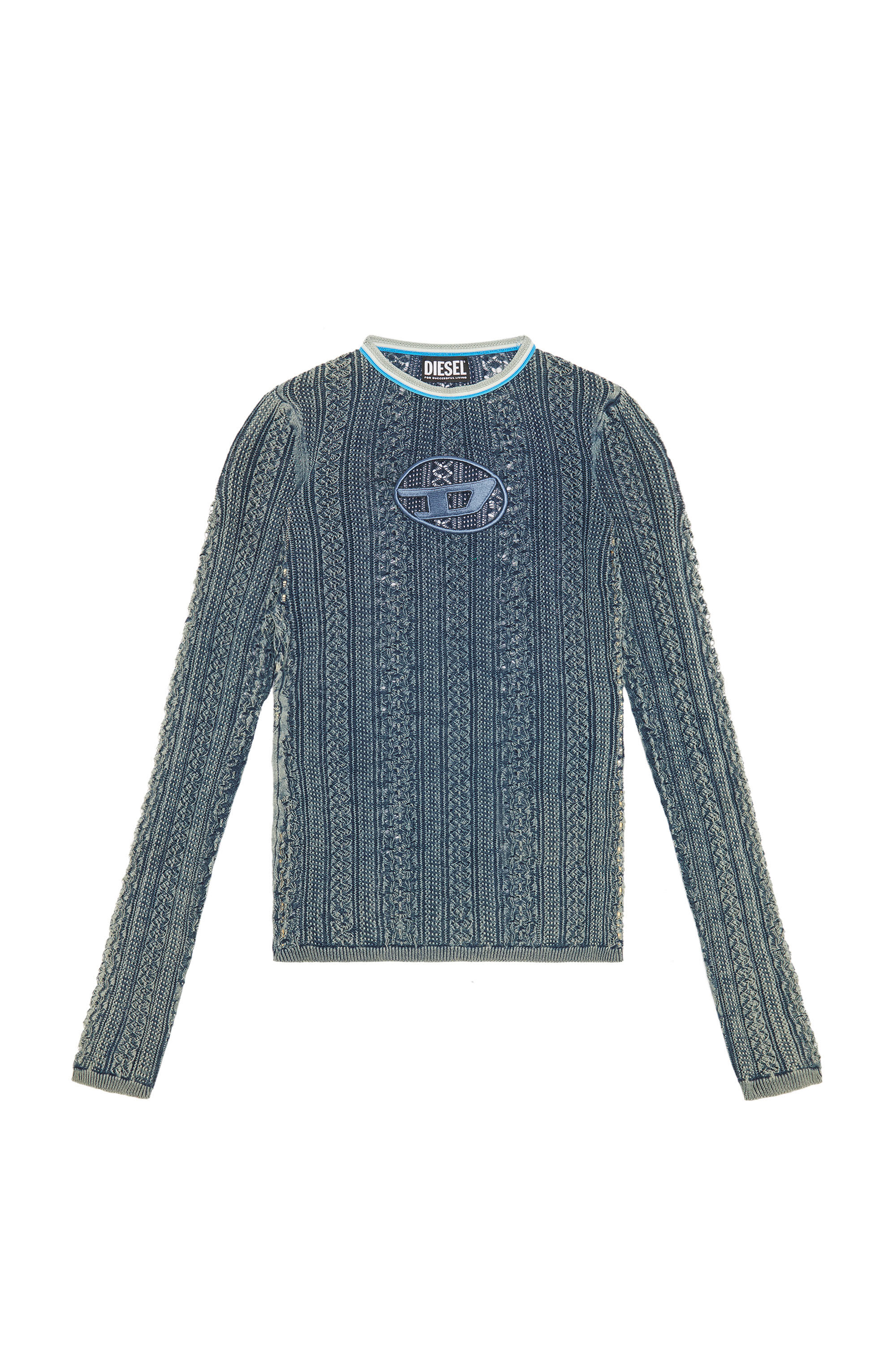 Diesel - M-IKYLA, Woman's Pointelle jumper with oval D cutout in Blue - 2