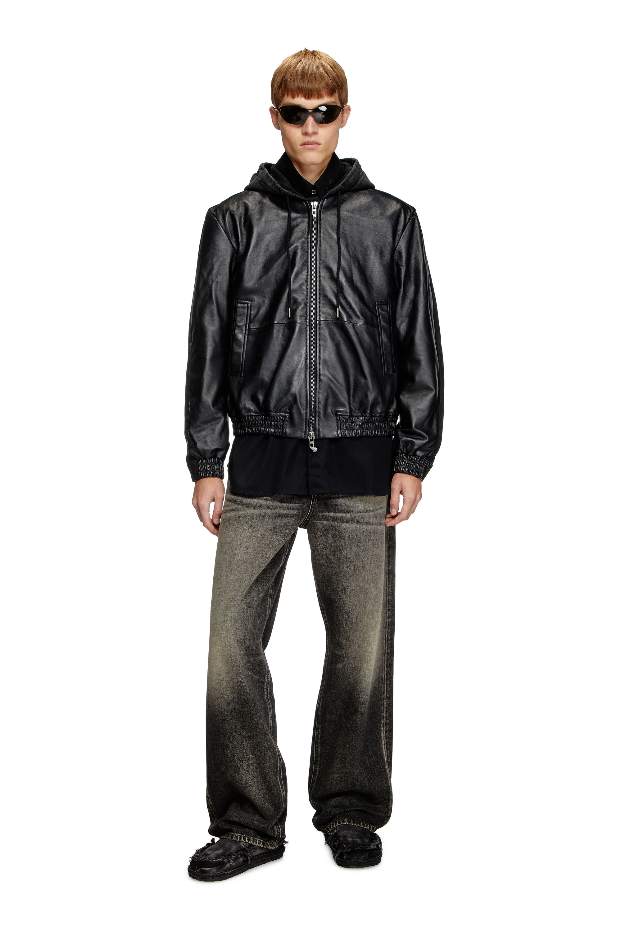 DIESEL フード付きブラウンレザージャケット　漆黒の衝撃さん専用 L-SASK レザージャケット｜ブラック｜ウィメンズ｜DIESEL