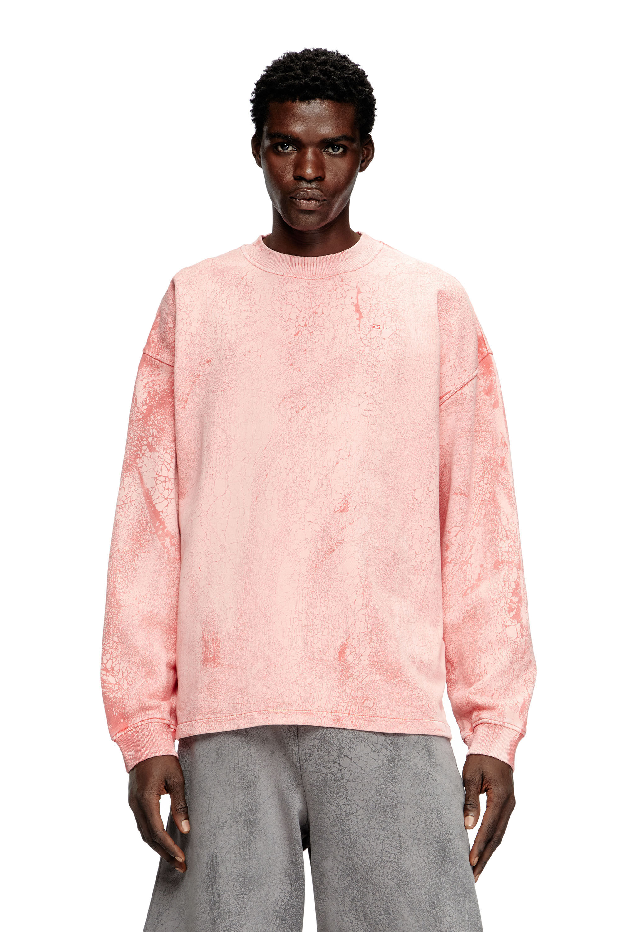 Diesel - S-BAXT-T1, Sudadera con efecto agrietado y logotipo micro Hombre in Rosa - 3