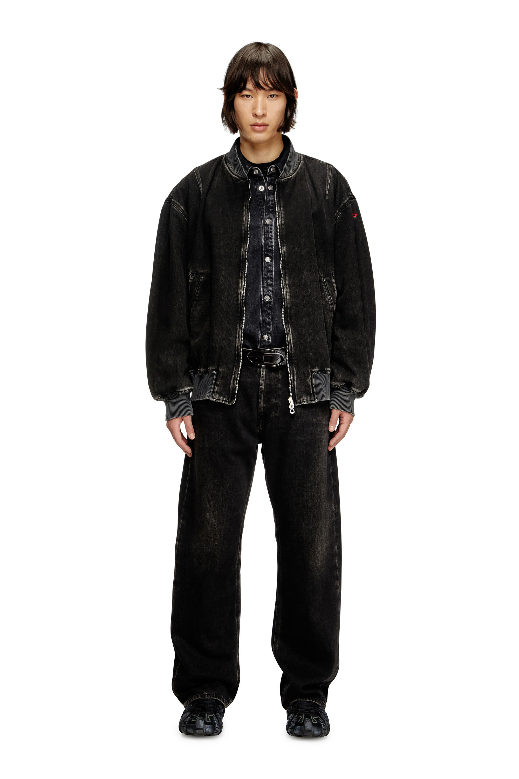 Diesel - D-VINZ, Chaqueta bomber en denim de lavado impecable Hombre in Negro - 1