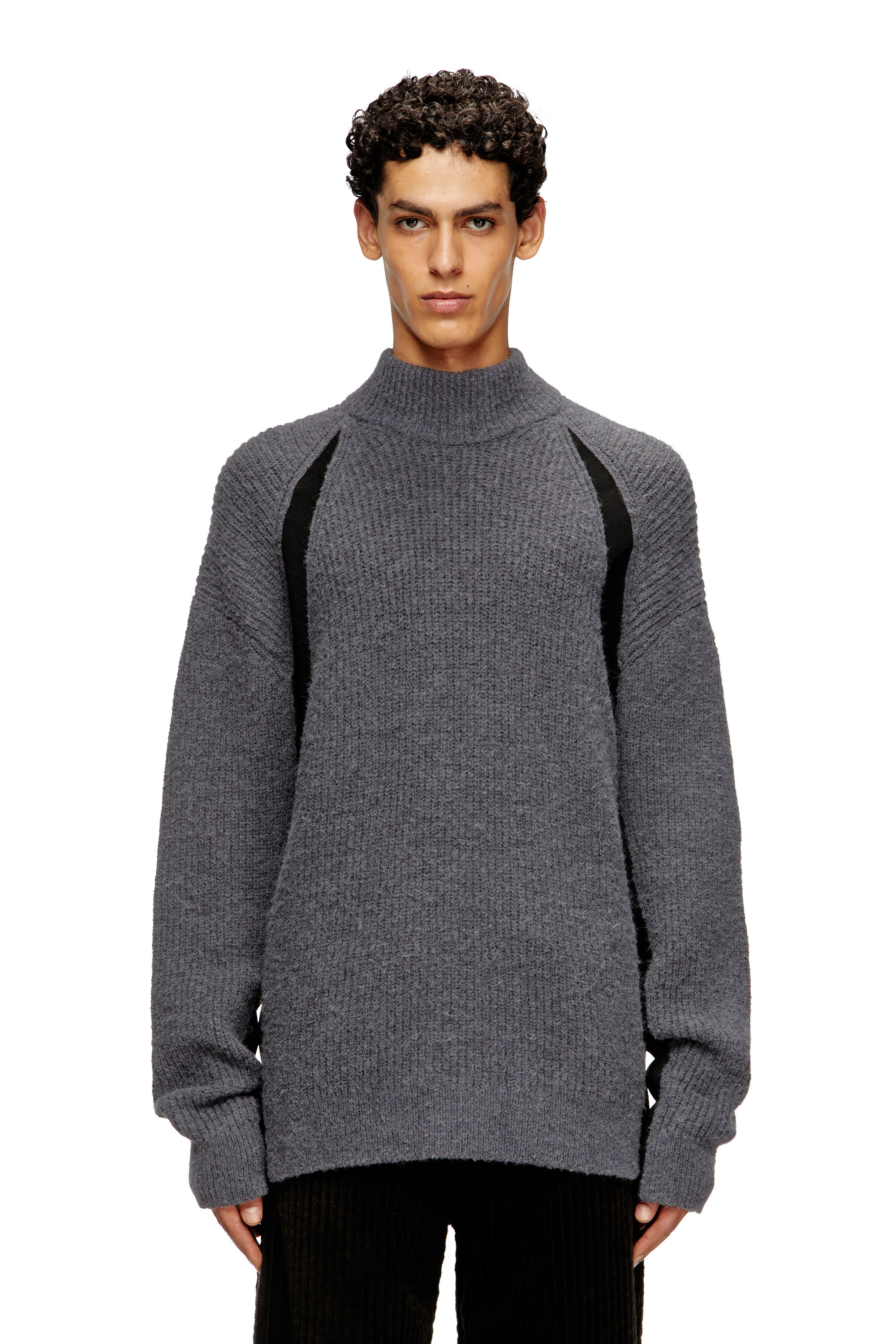 Diesel - K-LOLLO-TN, Jersey de mezcla de alpaca con inserciones de tejido contrastantes Hombre in Gris - 3