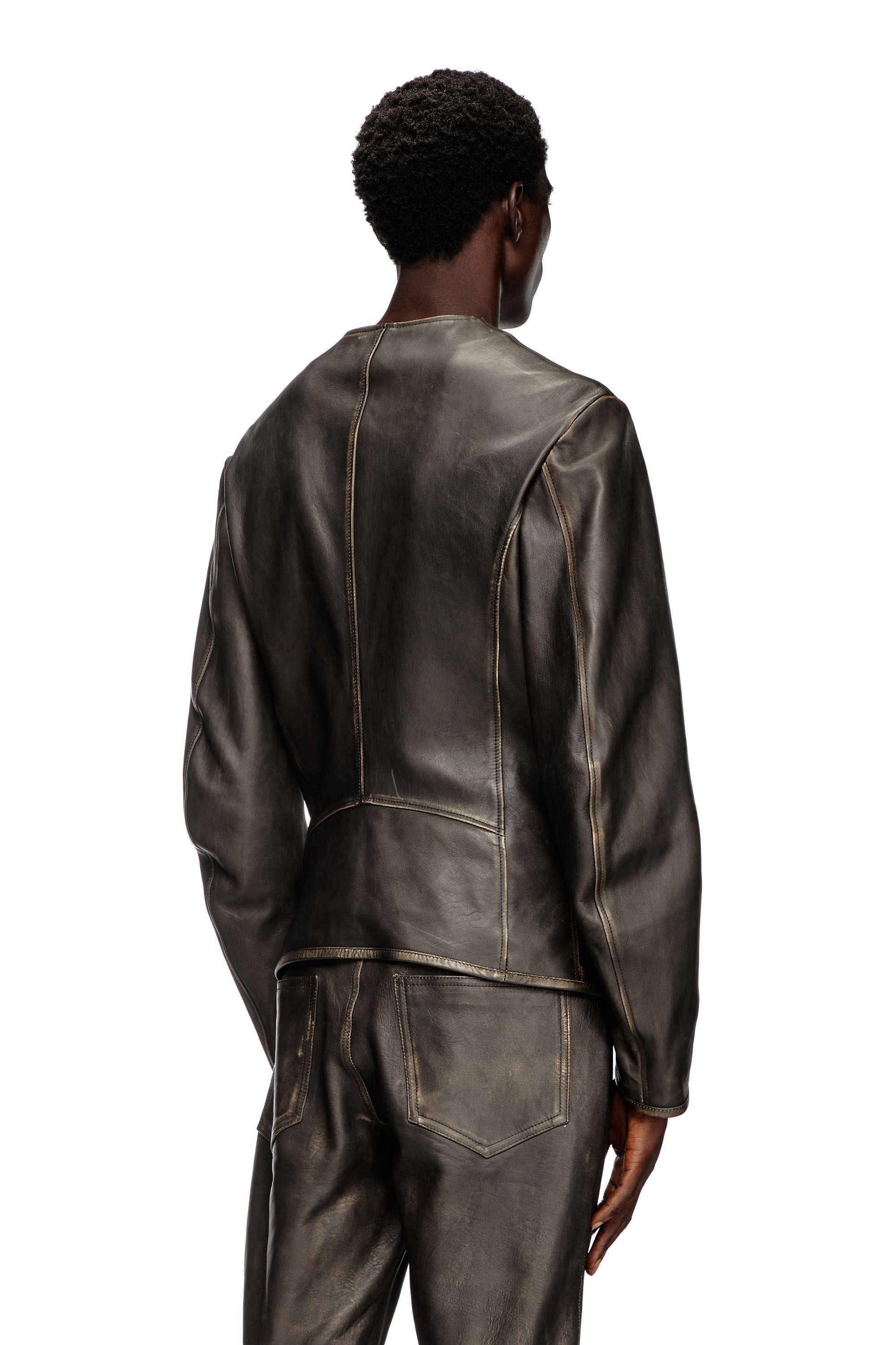 Chaqueta biker de cuero desgastado Hombre Negro Diesel