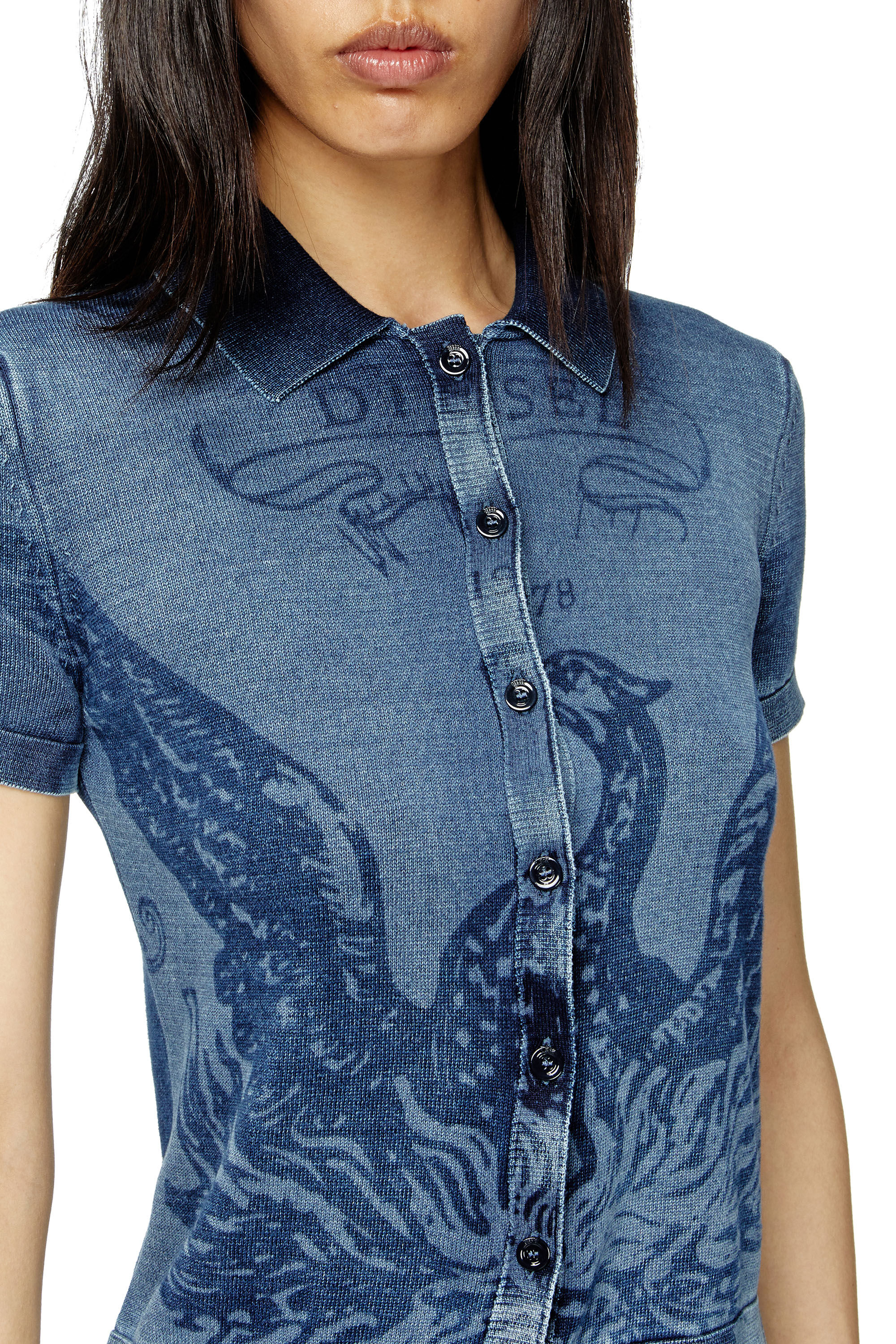 Diesel - M-FENNY, Cárdigan corto índigo con logotipo Phoenix Mujer in Azul marino - 5