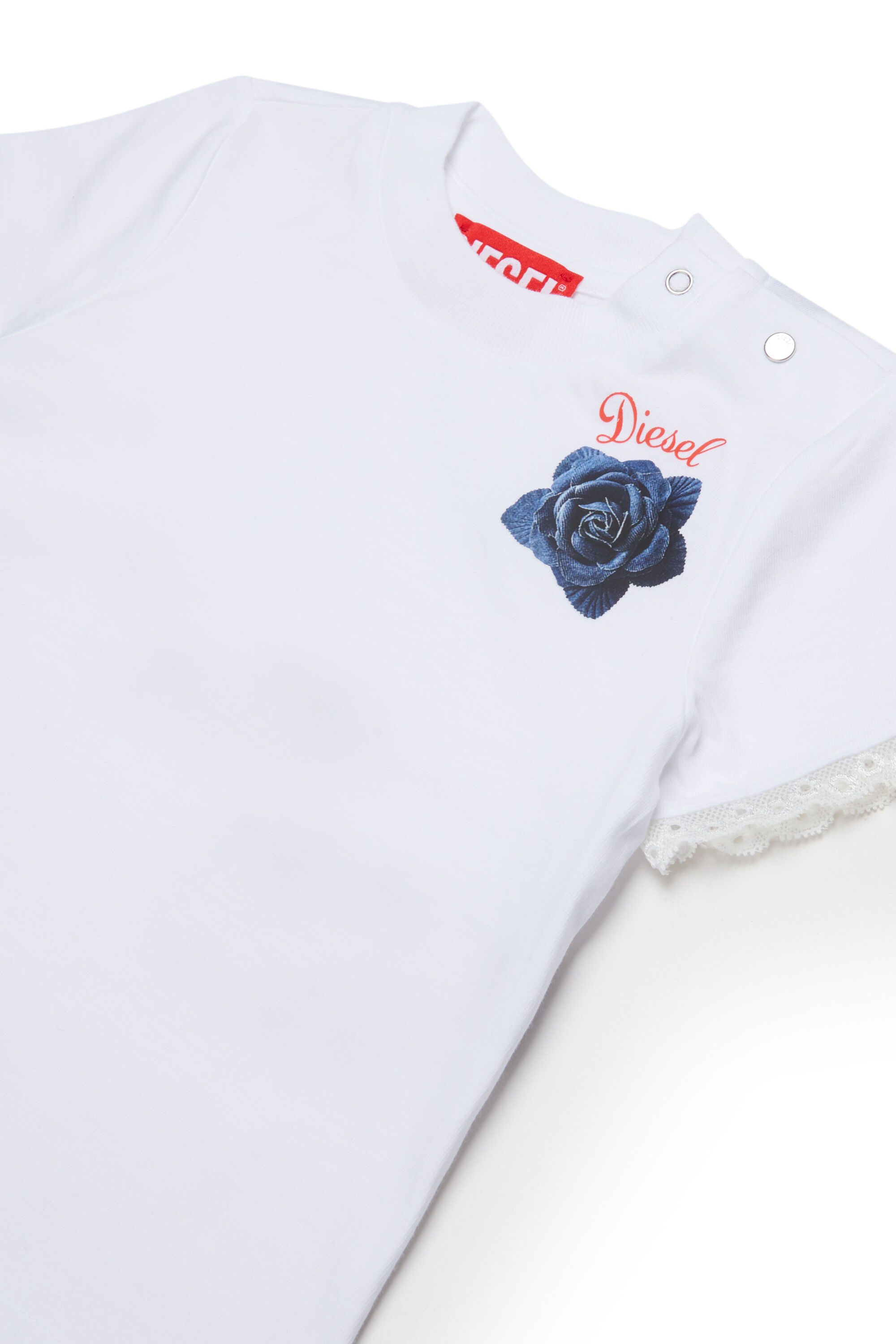 Diesel - TROSEZB, Camiseta con encaje y estampado de rosa Mujer in Blanco - 3