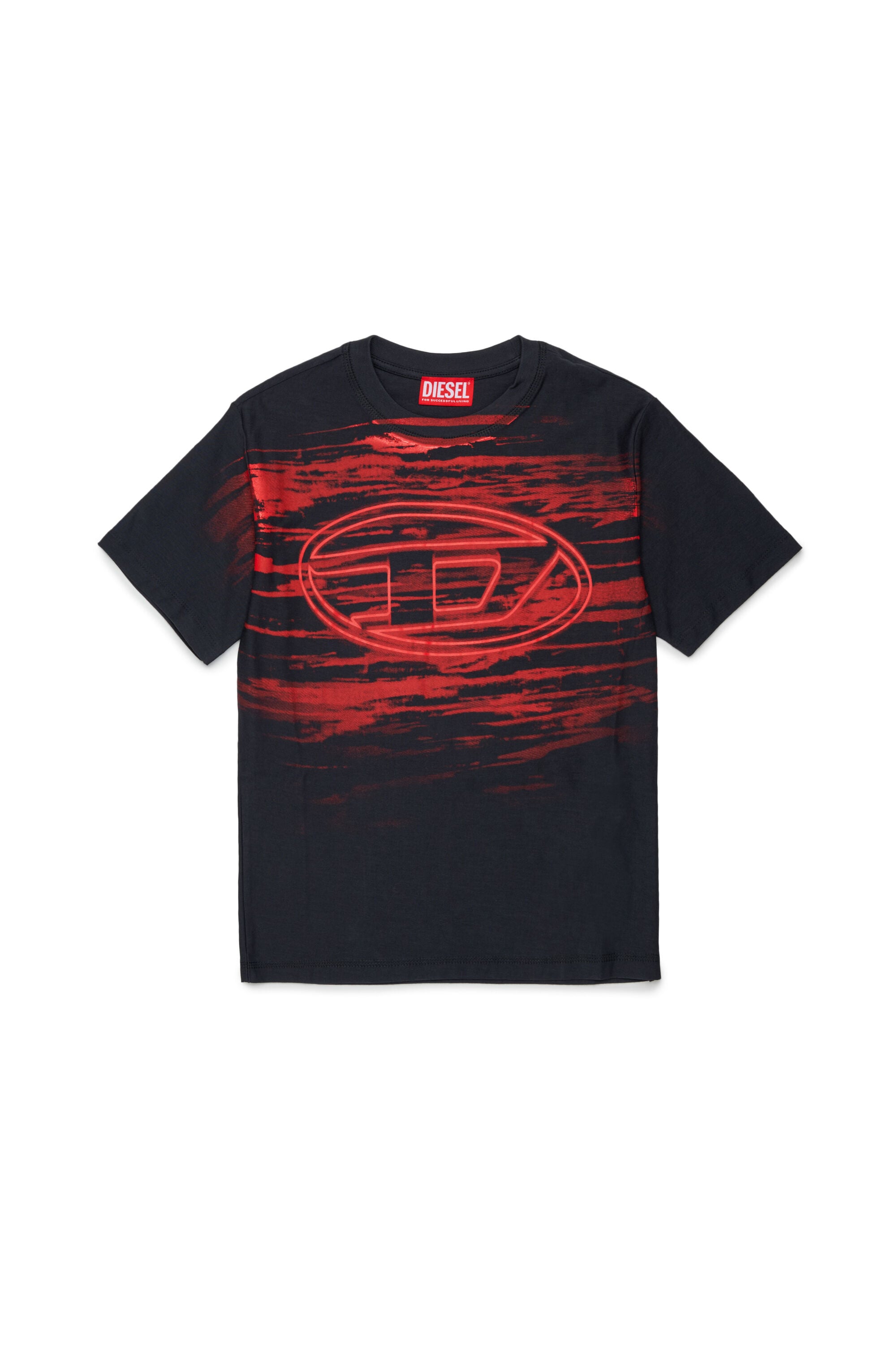 Diesel - TFRIT OVER, Camiseta con logo Oval D y efecto jaspeado Hombre in Negro - 1