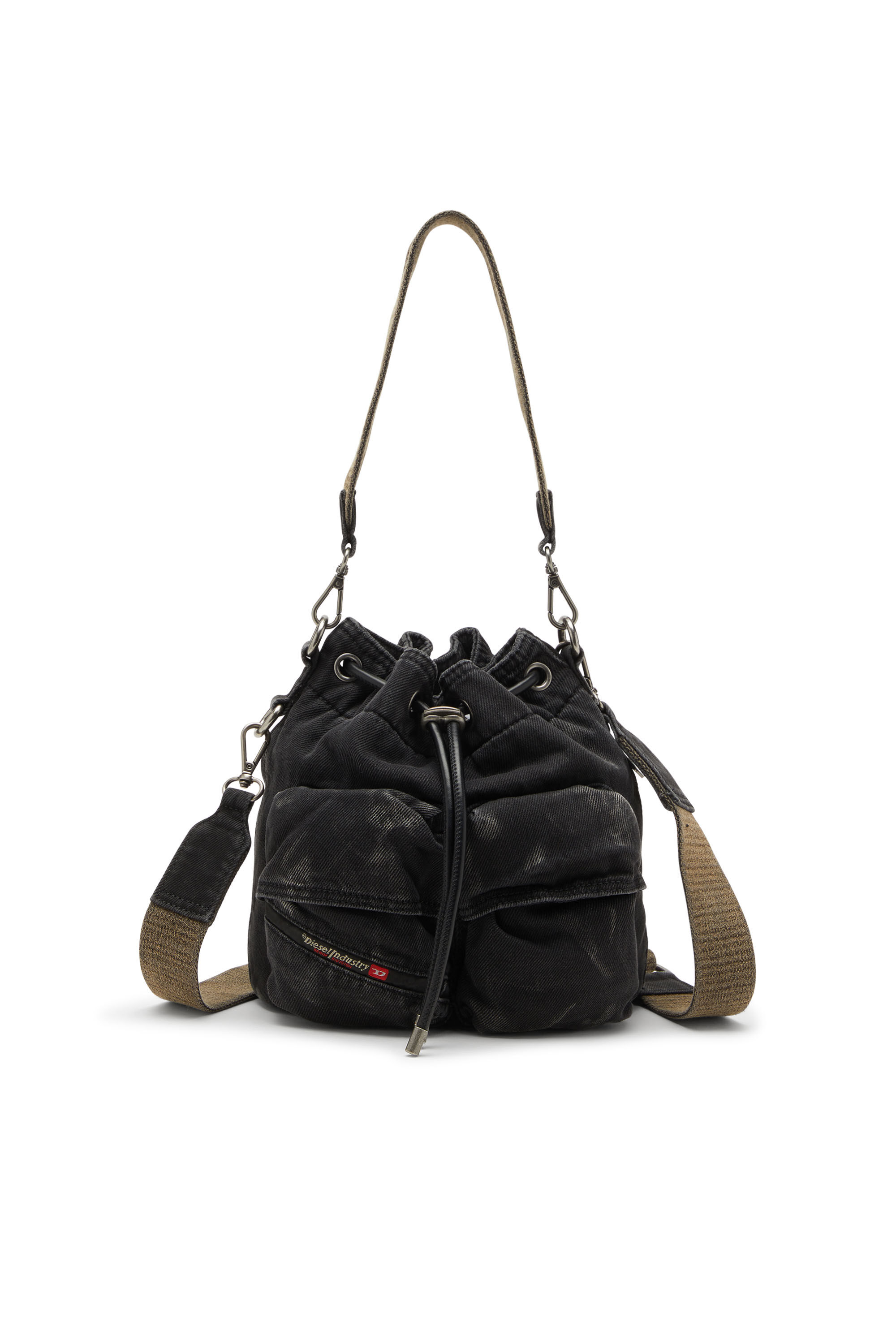 Diesel - MULTI-PKTS BUCKET X, Multi-Pkts-Bolso tipo cubo multibolsillo en denim lavado Unisex in Negro - 1