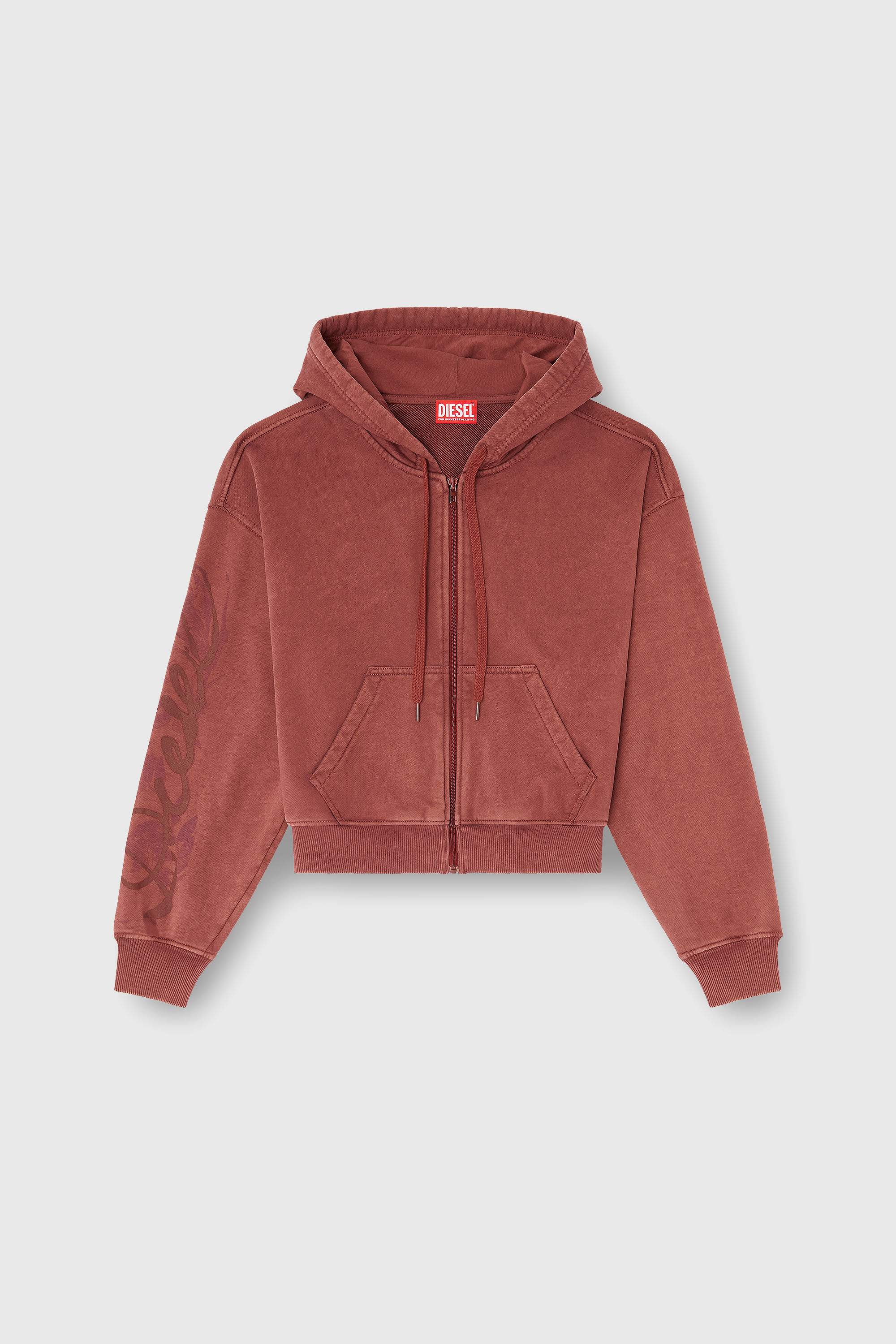 Diesel - F-ELYCY, Sudadera con cremallera y logo floral en relieve Mujer in Rojo - 2