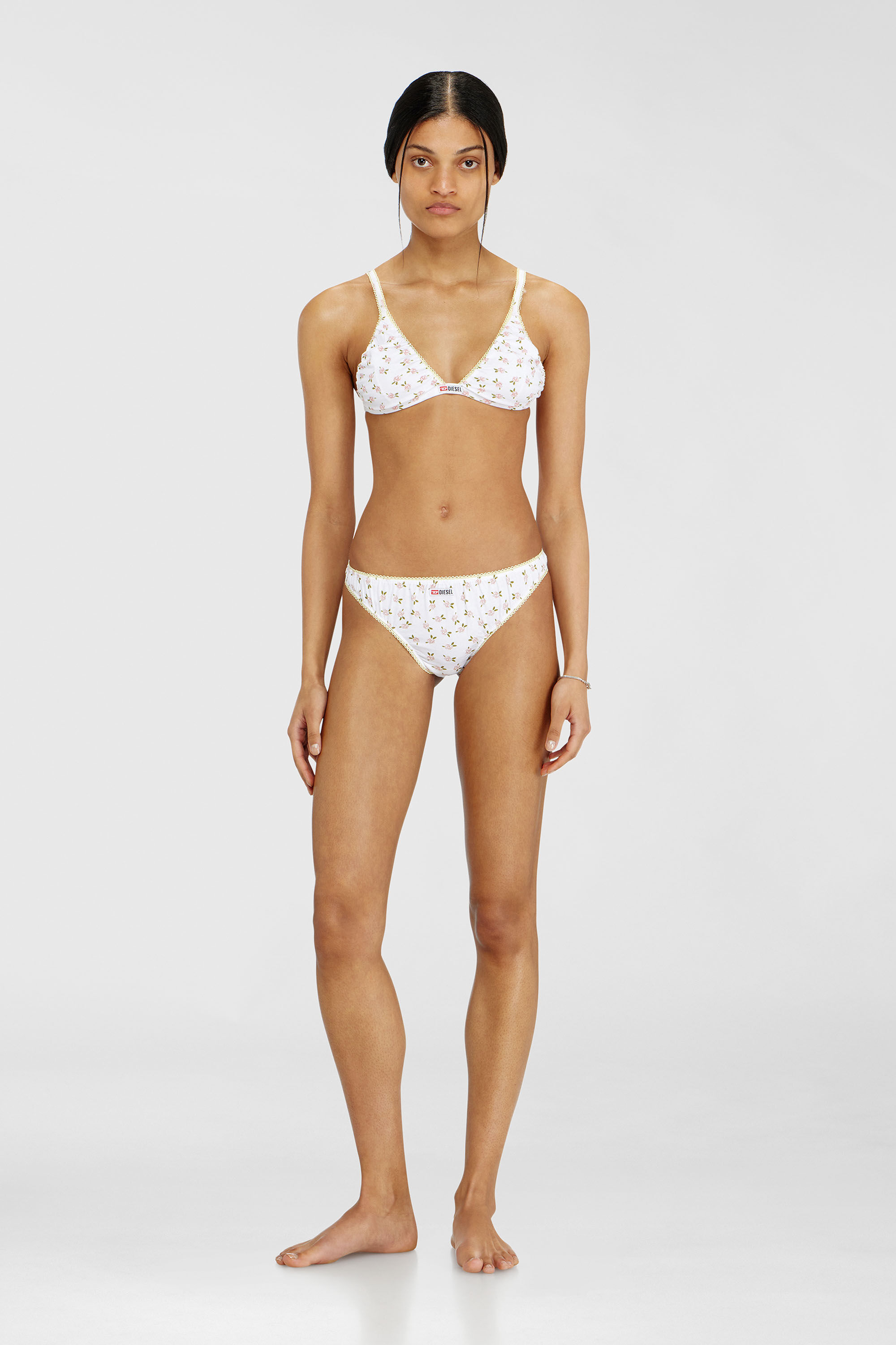 Diesel - JANA-D-CORE, Sujetador triangular de algod&oacute;n con estampado floral all-over Mujer in Blanco - 1