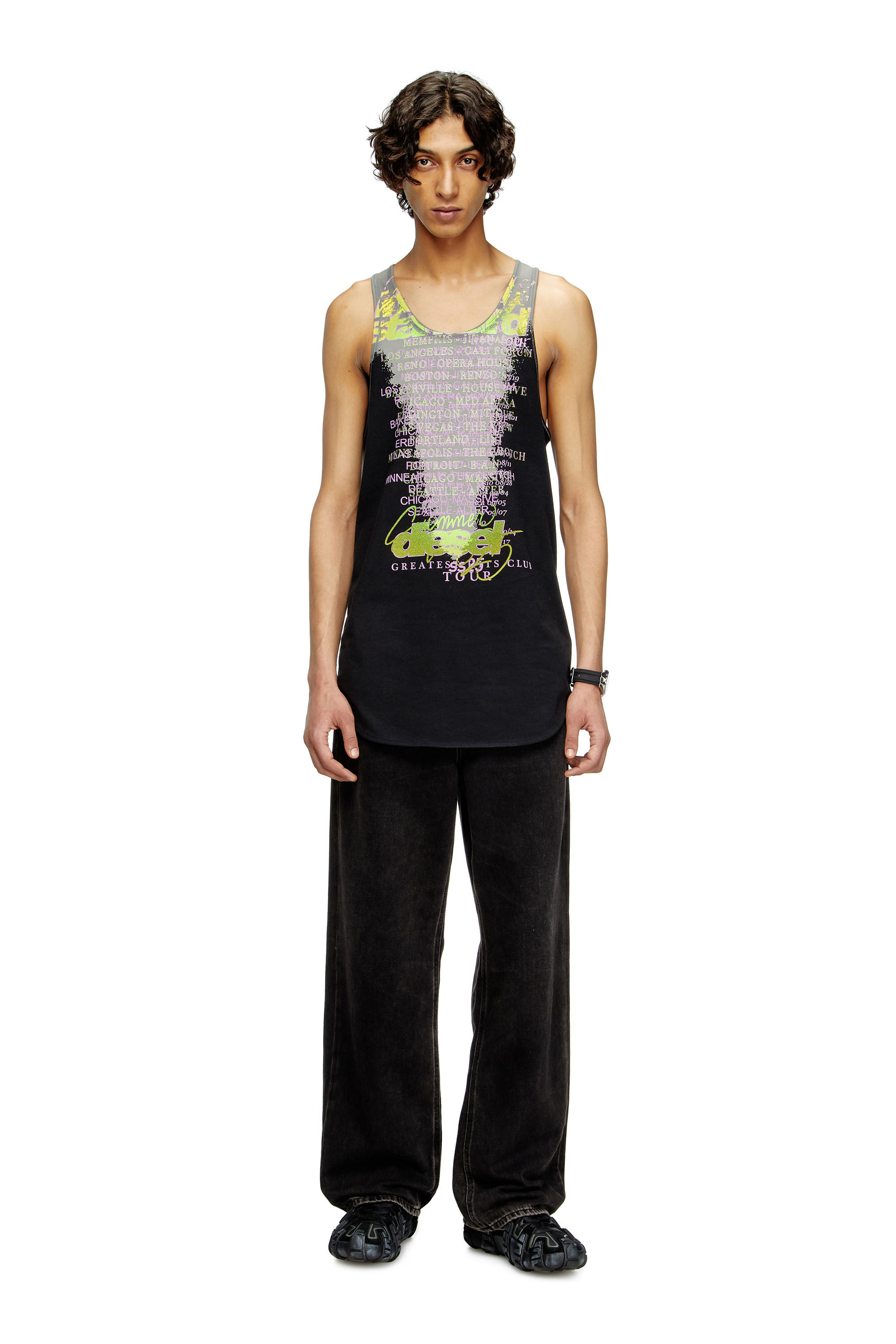 Diesel - T-SHAN, Camiseta de tirantes con estampado de letras de canciones Unisex in Negro - 1