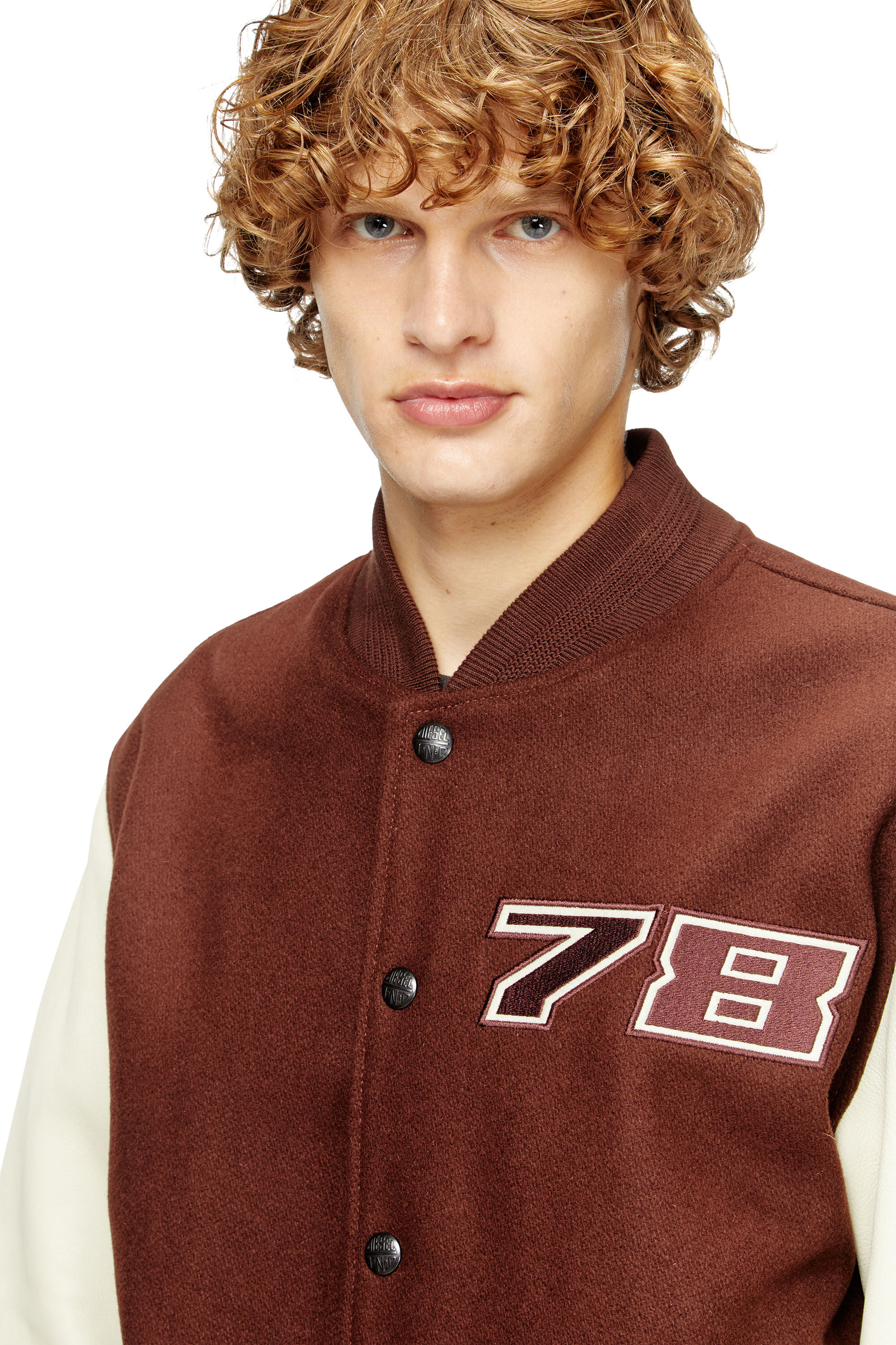 Diesel - L-KOPF, Chaqueta bomber acolchada de lana y cuero Hombre in Marrón - 5