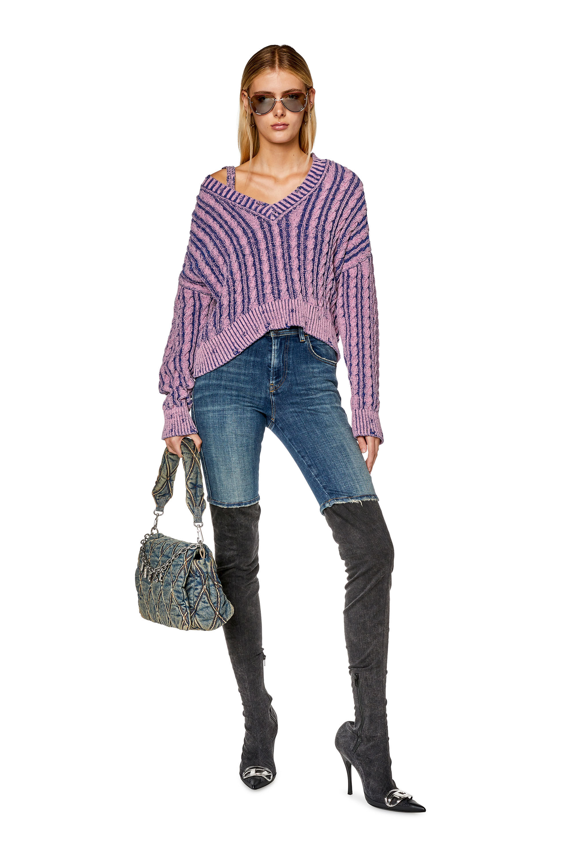 Diesel - M-OXIA, Jersey grueso de algodón de dos tonos Mujer in Morado - 1