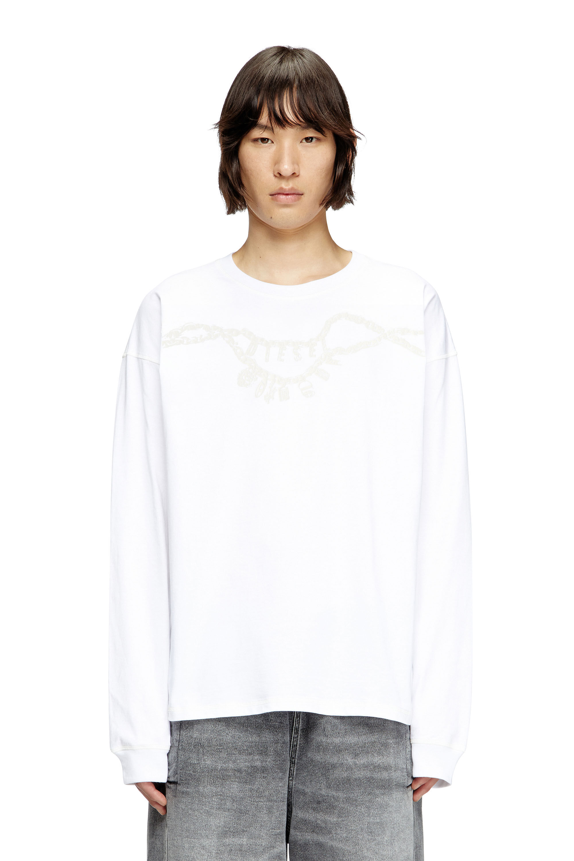 Diesel - T-BOXT-LS-HOSHI, Camiseta de manga larga con estampado de collar con colgante Unisex in Blanco - 3