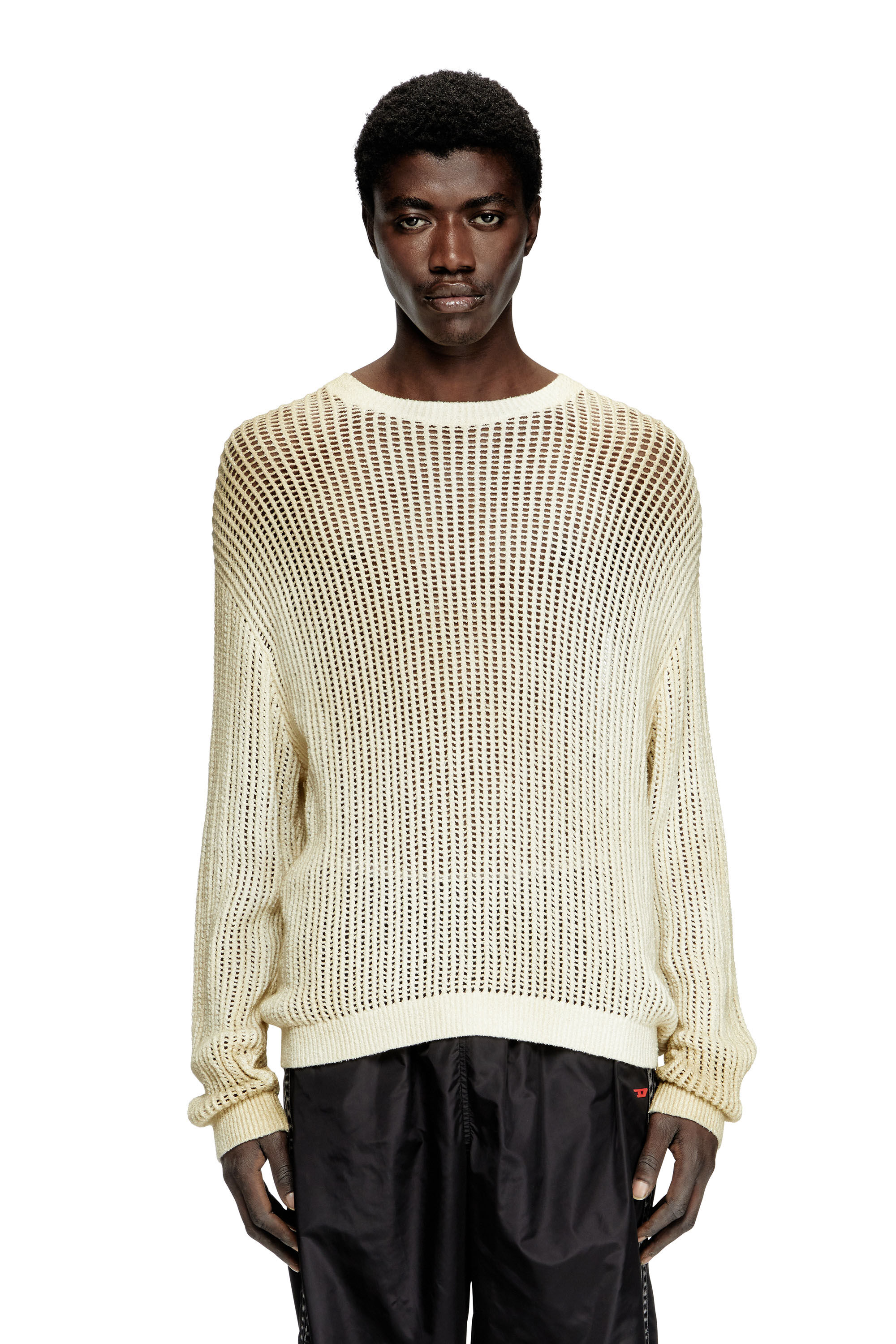 Diesel - K-SKUAT, Suéter de punto abierto con efecto envejecido Hombre in Beige - 3