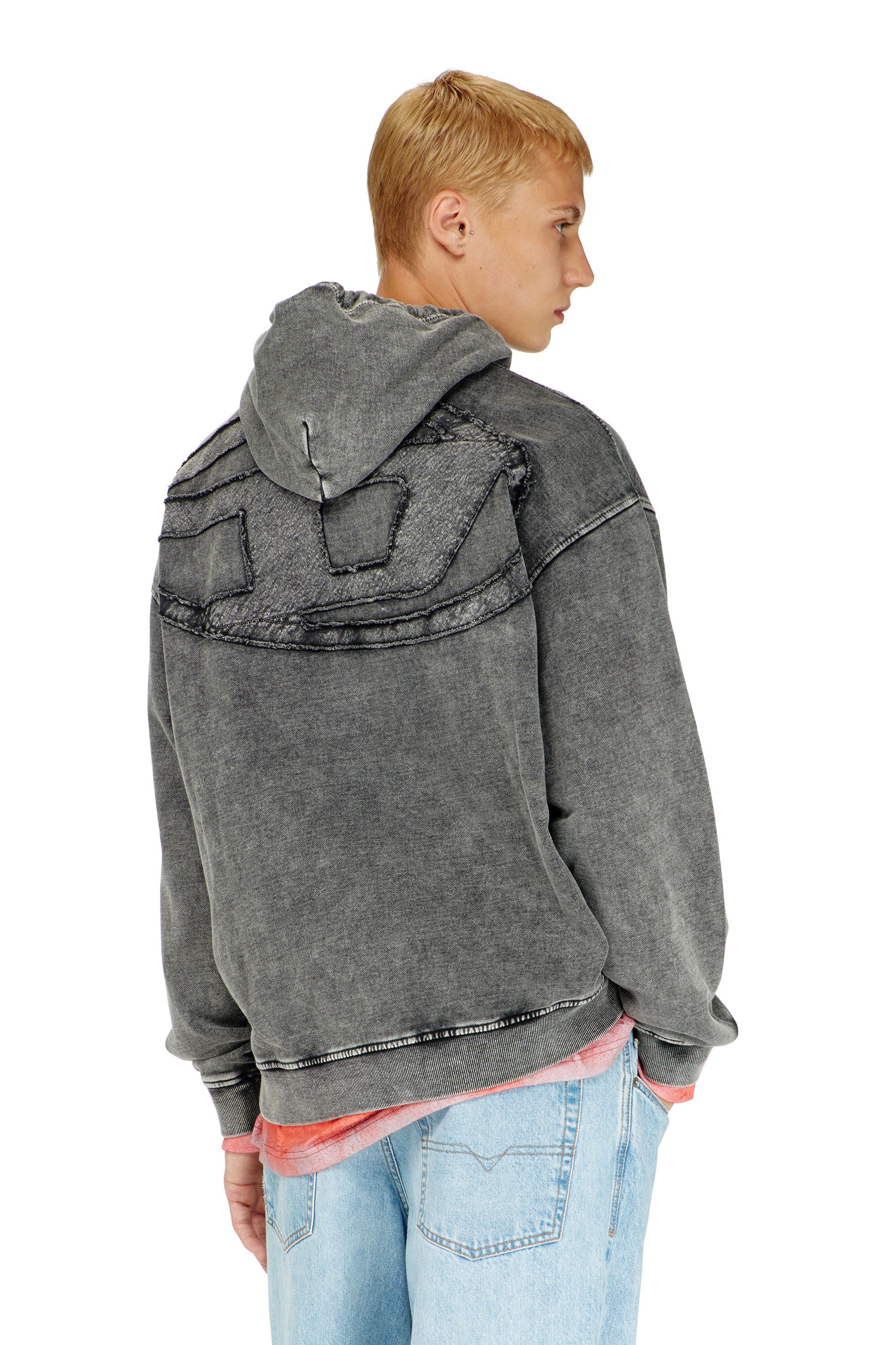 Diesel - S-BOXT-HOOD-DEN, Sudadera con parche trasero de corte bruto Hombre in Gris - 4