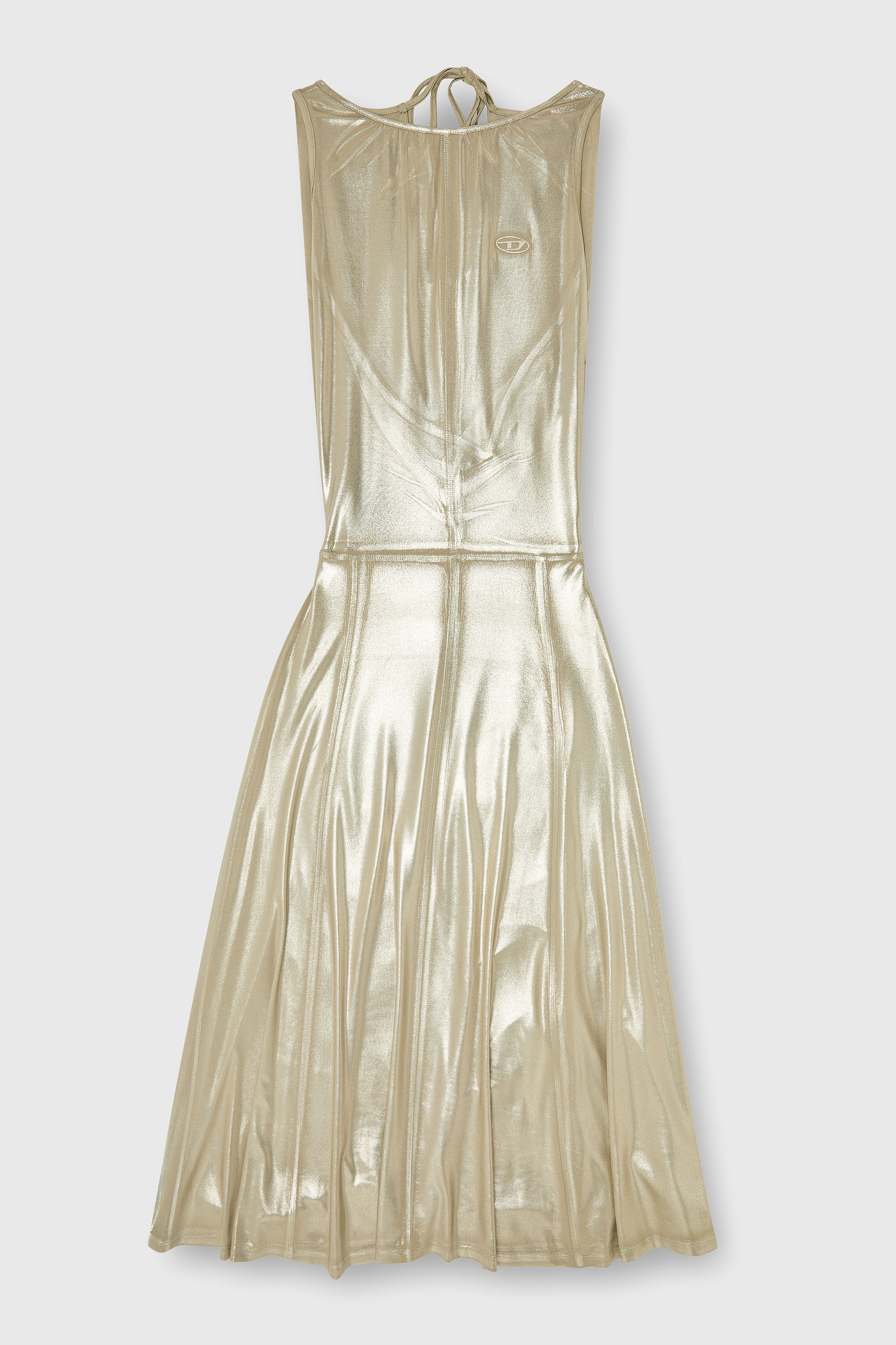 Diesel - D-DYVYNY, Vestido midi met&aacute;lico fluido con espalda abierta Mujer in Dorado - 2