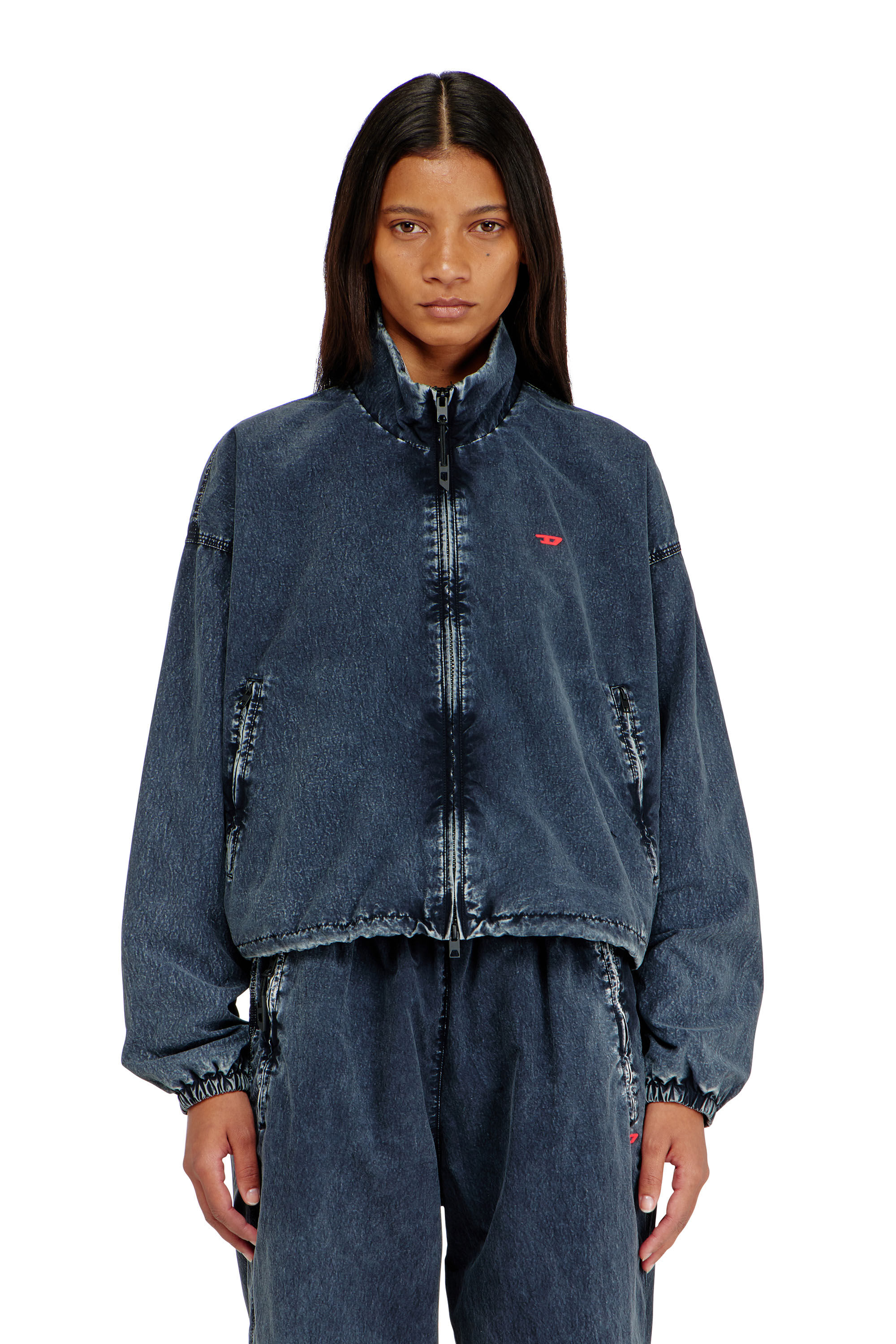 Diesel - G-LEAMER, Chaqueta cortavientos en taslan acid-wash Mujer in Azul marino - 3