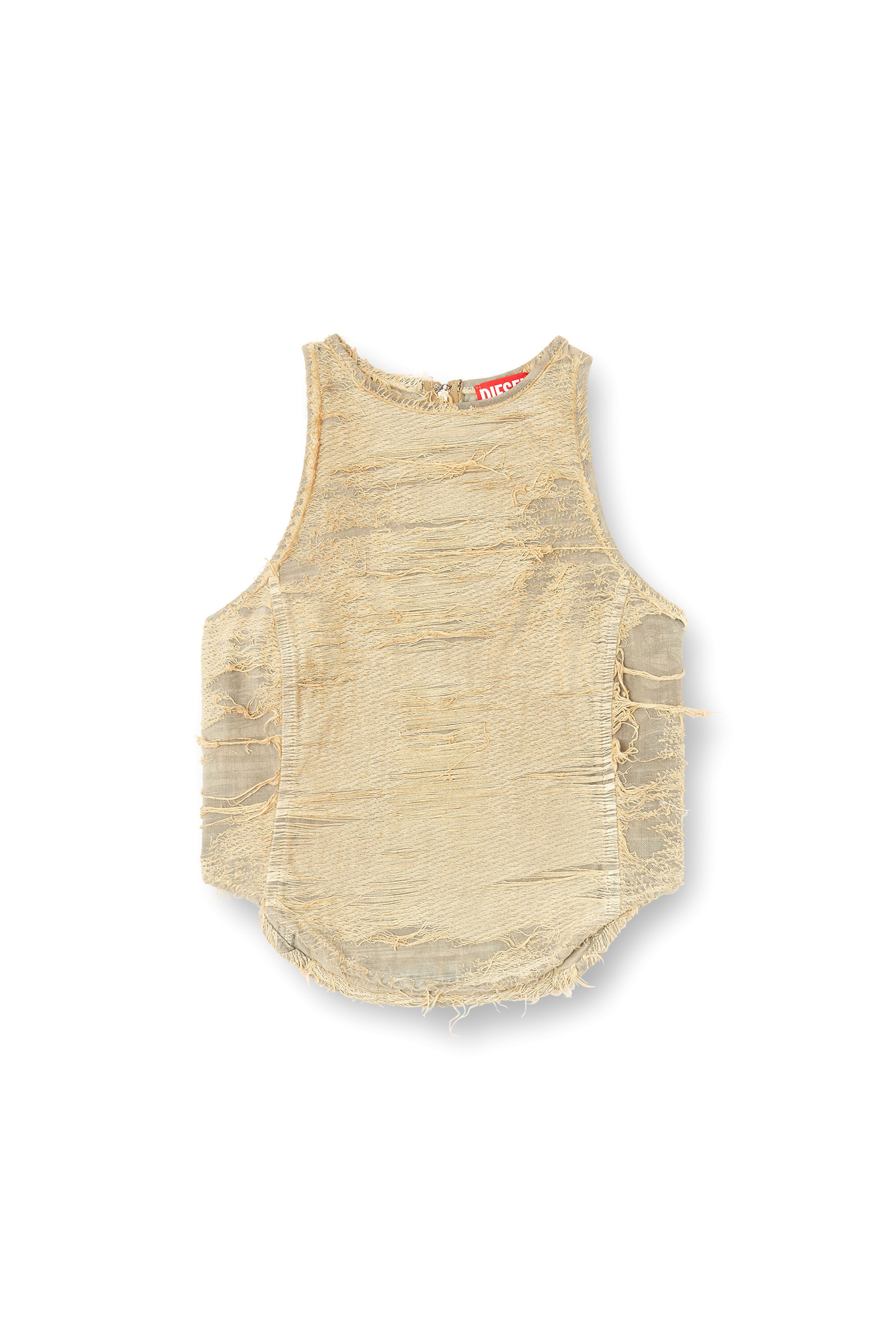 Diesel - DE-ASTRO-FSG, Top en denim sobreteñido con hilos flotantes Mujer in Beige - 2