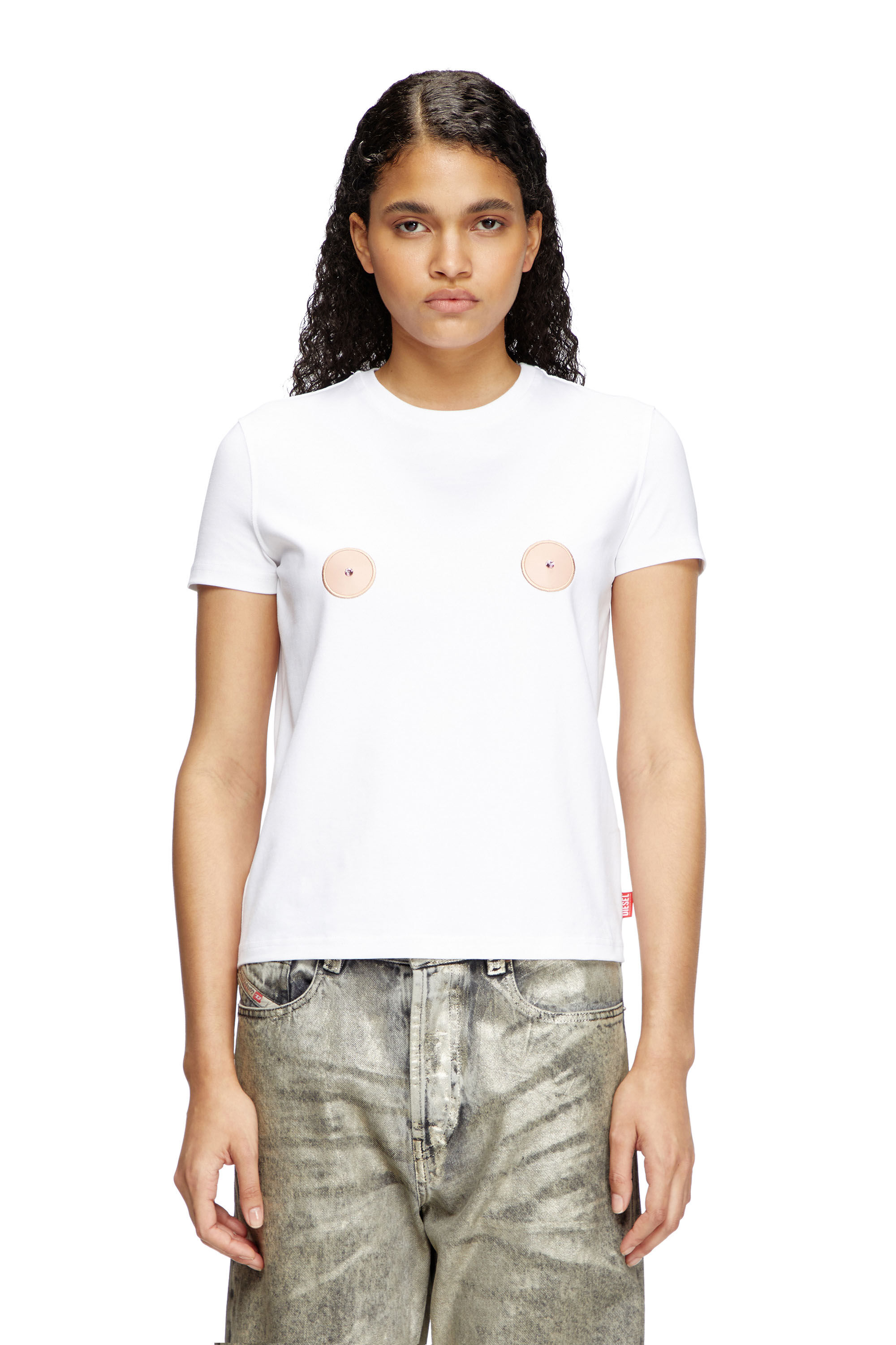 Diesel - T-SLAX-Q1, Camiseta con parches con efecto de pezones Mujer in Blanco - 3