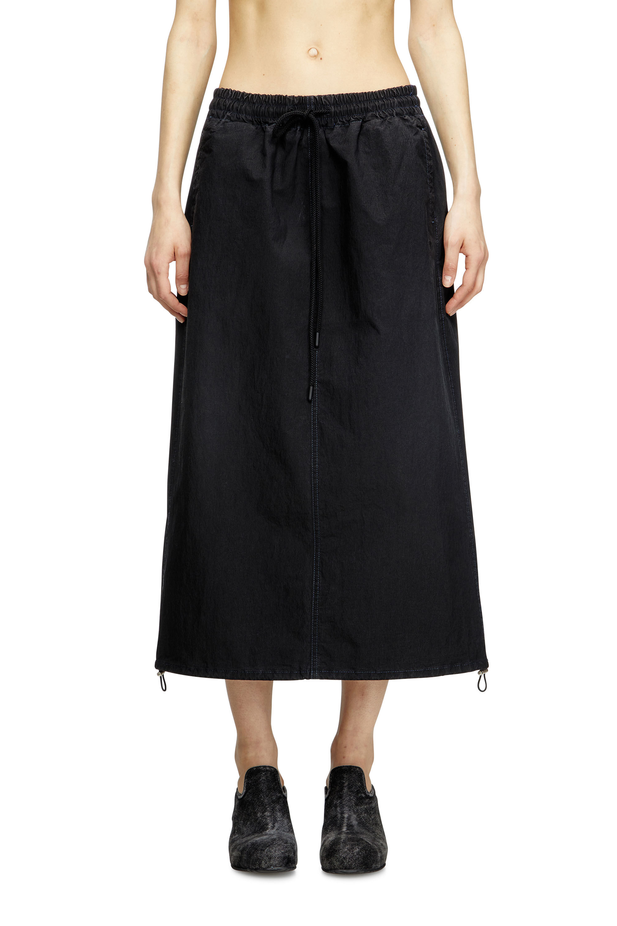 Diesel - DE-OREN-C JOGG, Falda midi de tejido técnico JoggJeans Mujer in Negro - 3