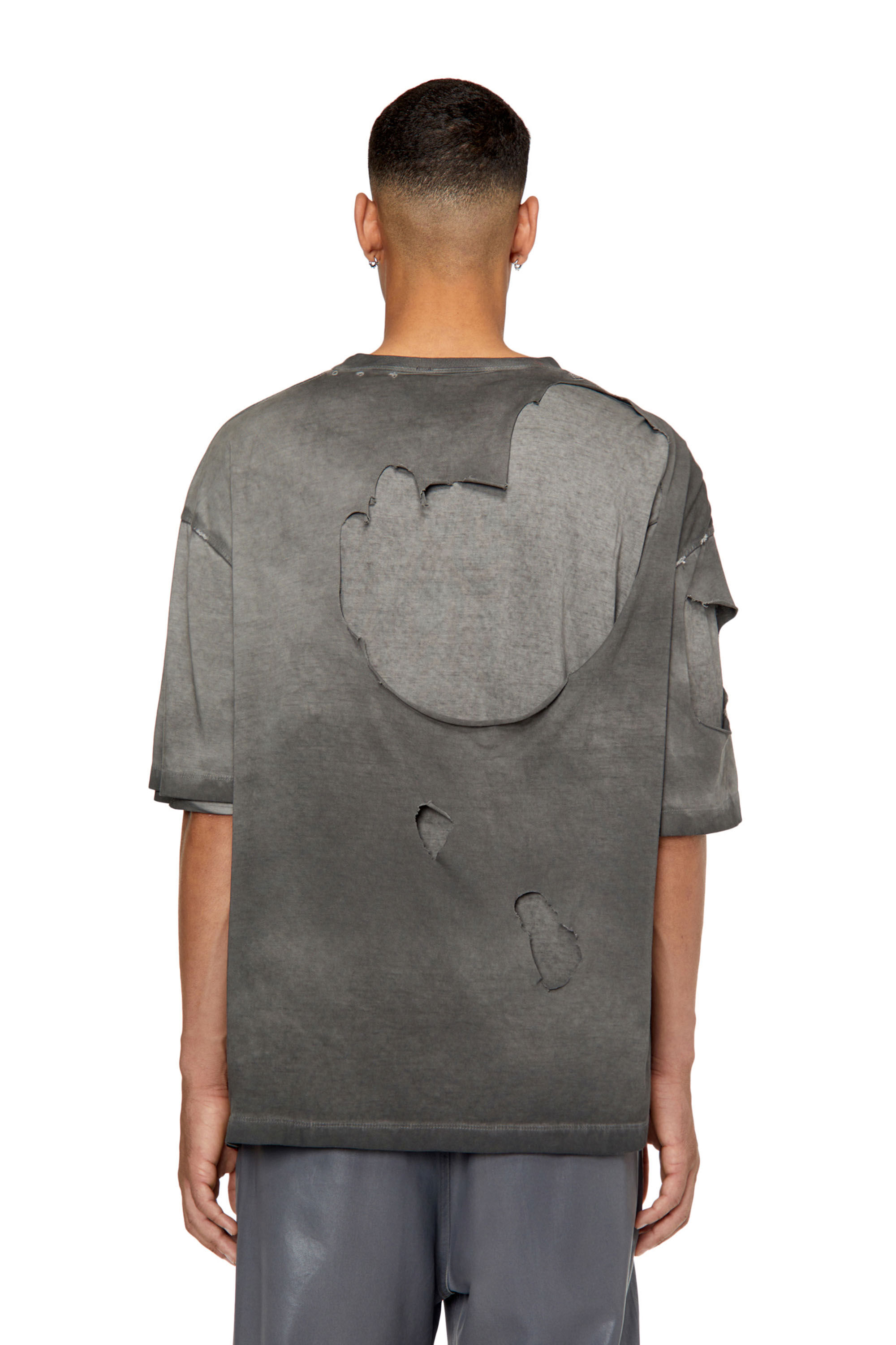 Diesel - T-ASHY, Camiseta de doble capa con logotipo oval D Hombre in Gris - 4