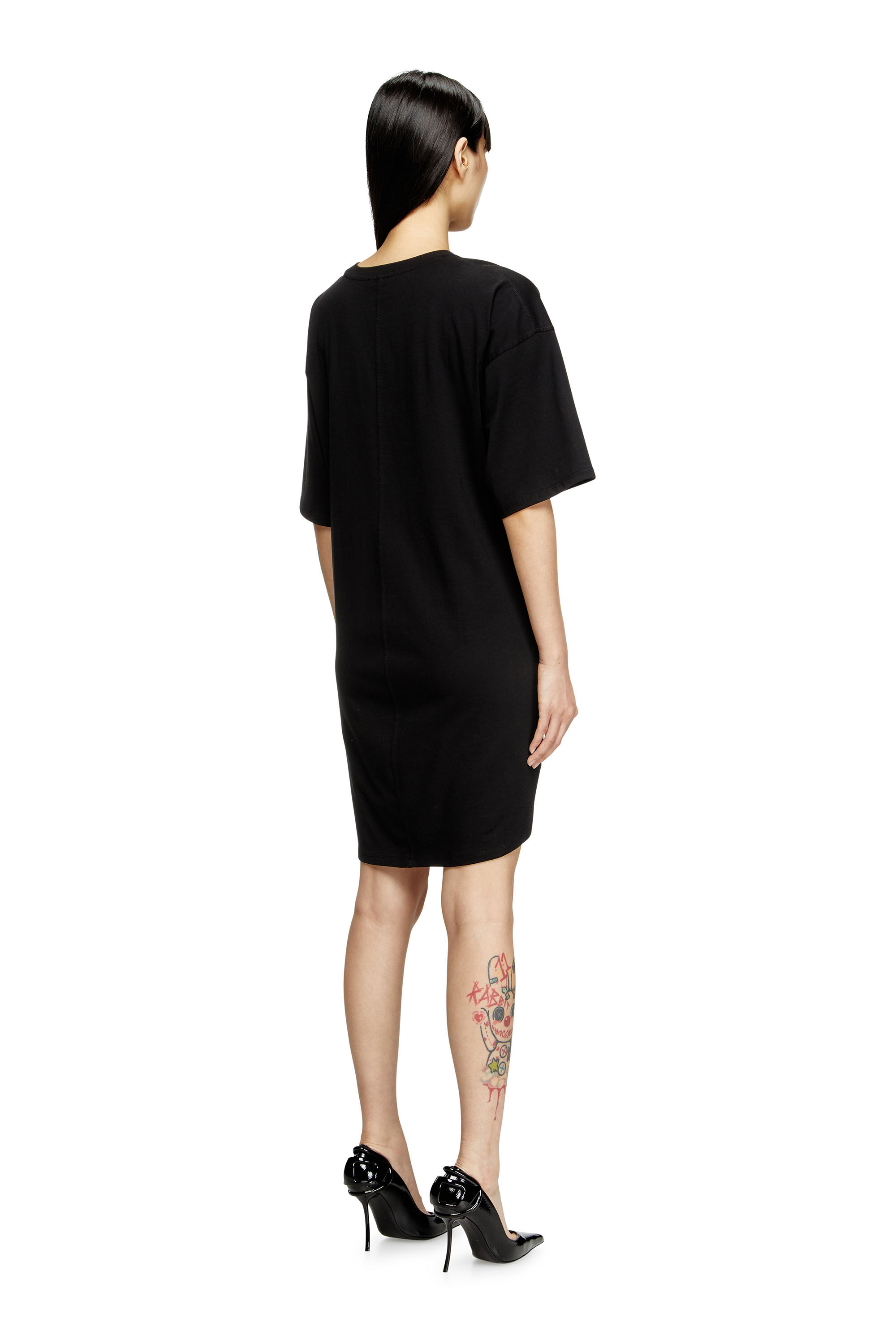 Diesel - D-EIVOR, Vestido camisero con lazo en la parte delantera Mujer in Negro - 4