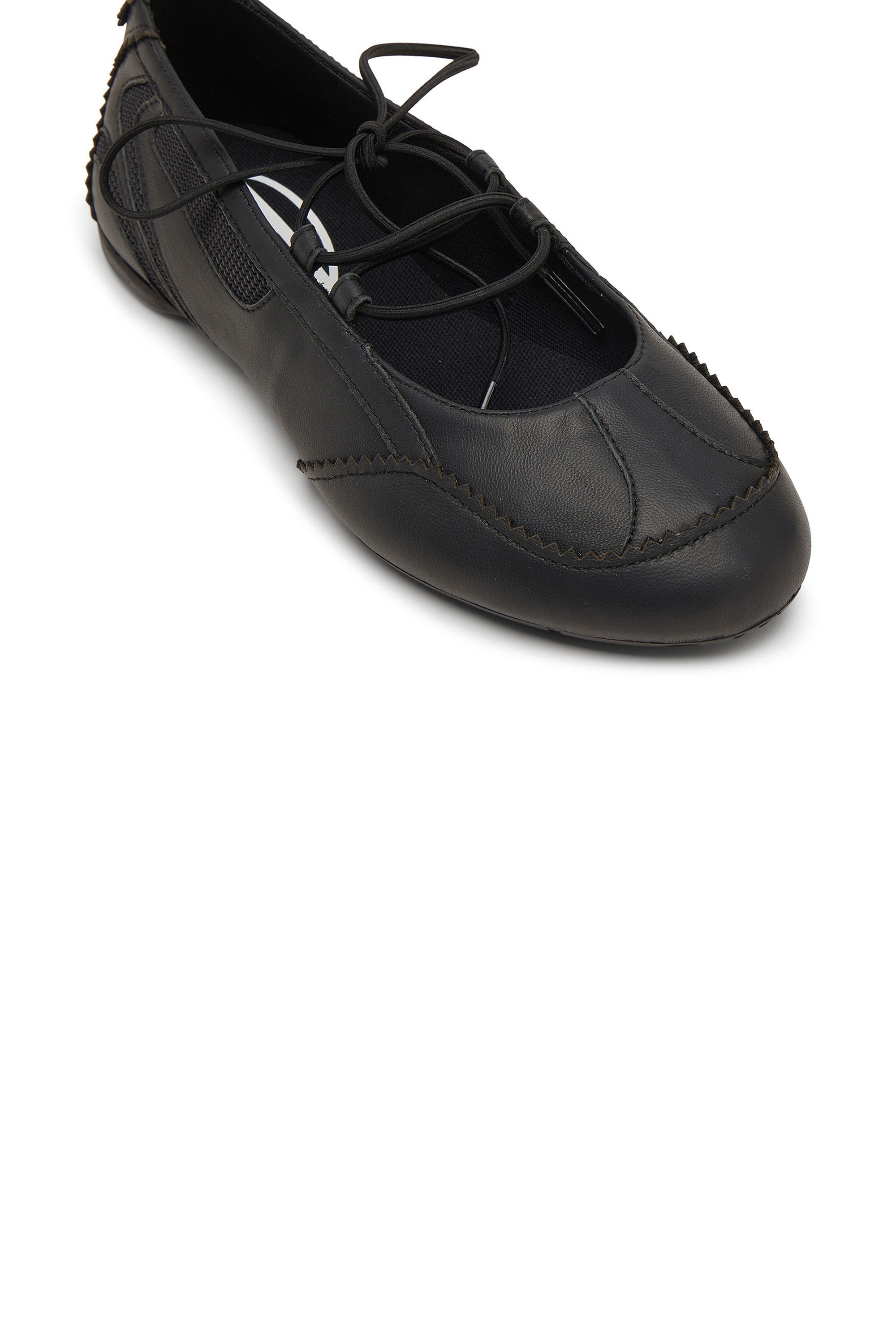 Diesel - D-MILE BALLERINA LACE UP W, D-Mile-Bailarinas con cordones de cuero y malla Mujer in Negro - 6