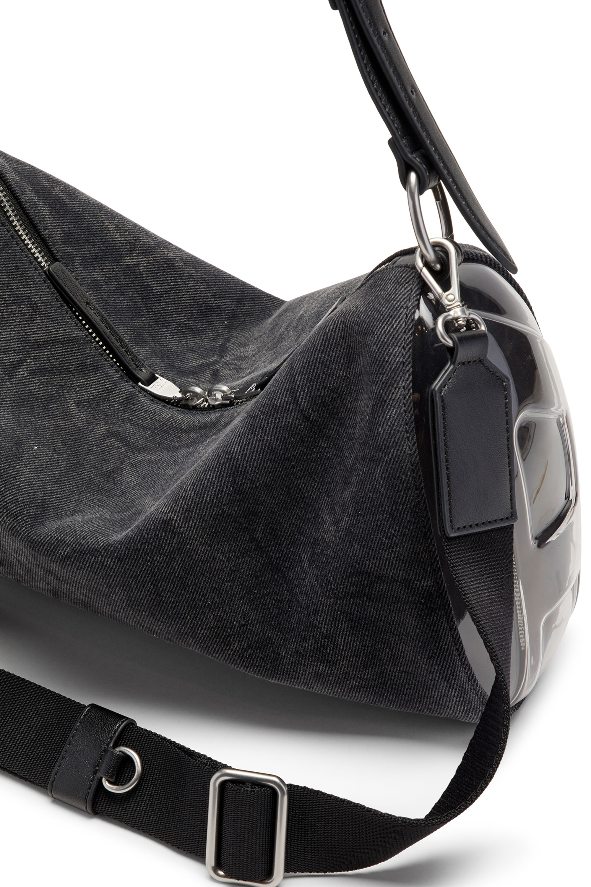 Diesel - LOAD-D SHOULDER BAG X, Load-D-Bolso bandolera con laterales Oval D transparentes Unisex in Negro - 3