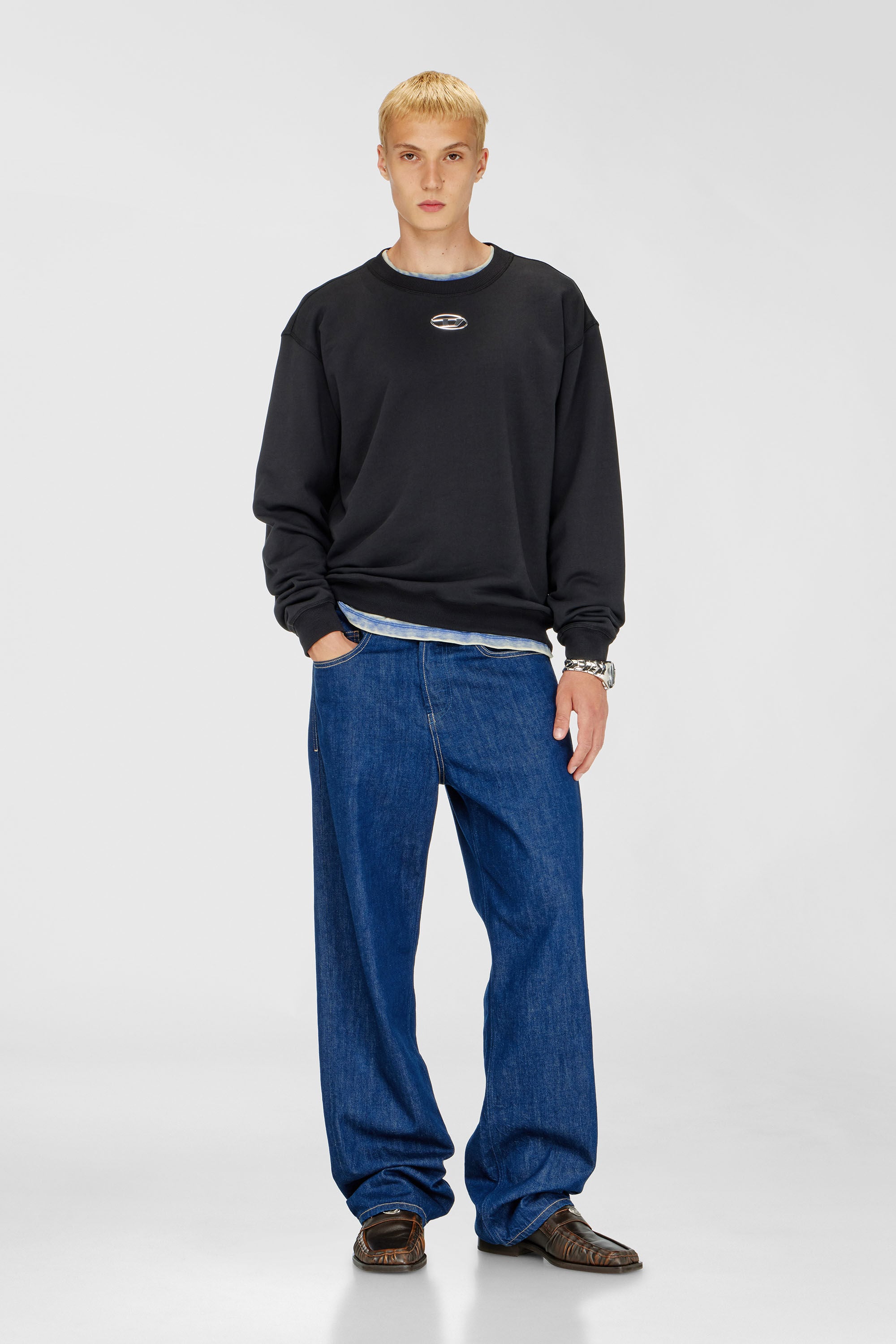 Diesel - S-NORM-IOD, Sudadera regular con Oval D met&aacute;lico Hombre in Negro - 1