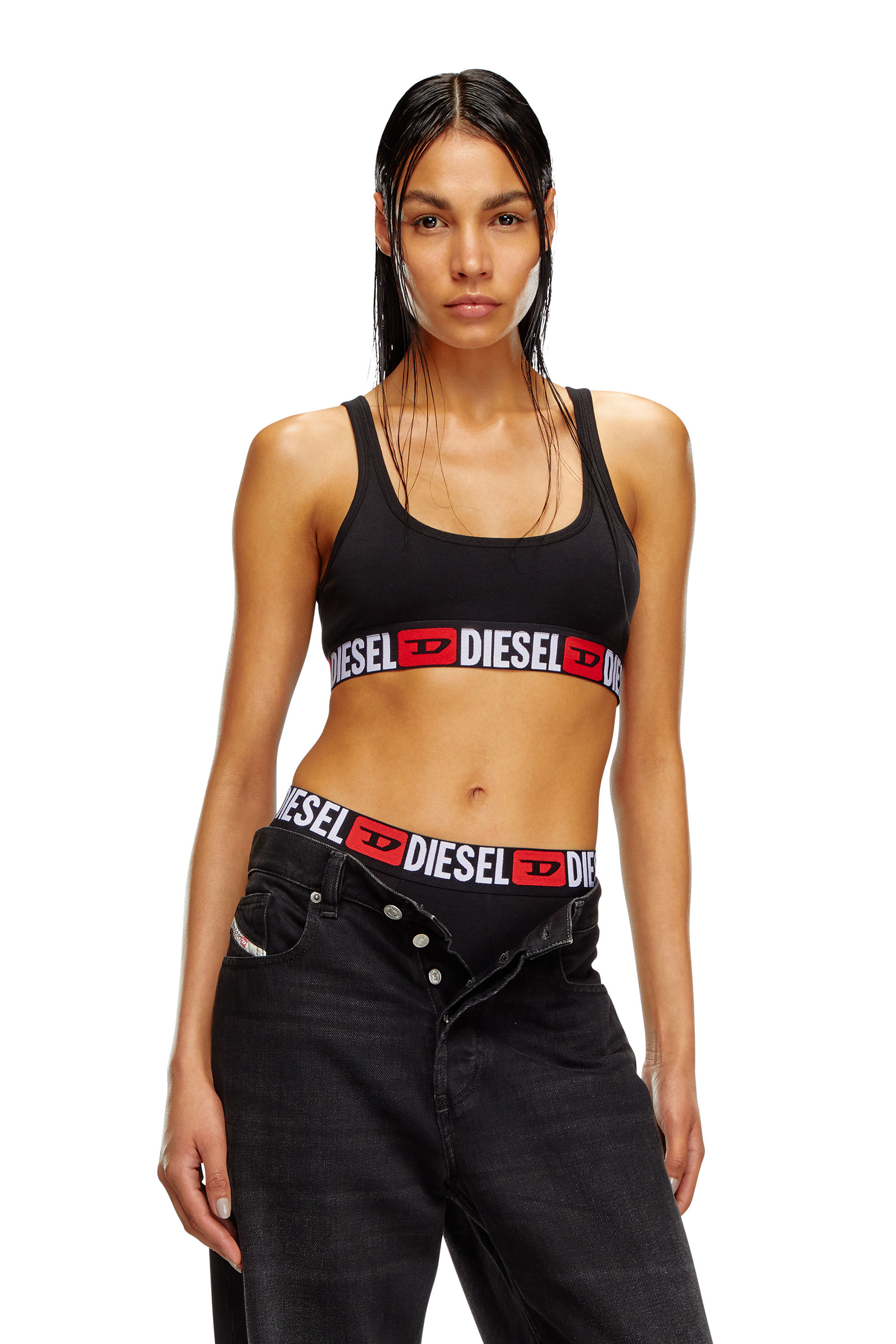 Diesel - UFSB-ORIBA, Woman Ribbed bralette with logo band in Black - Image 3