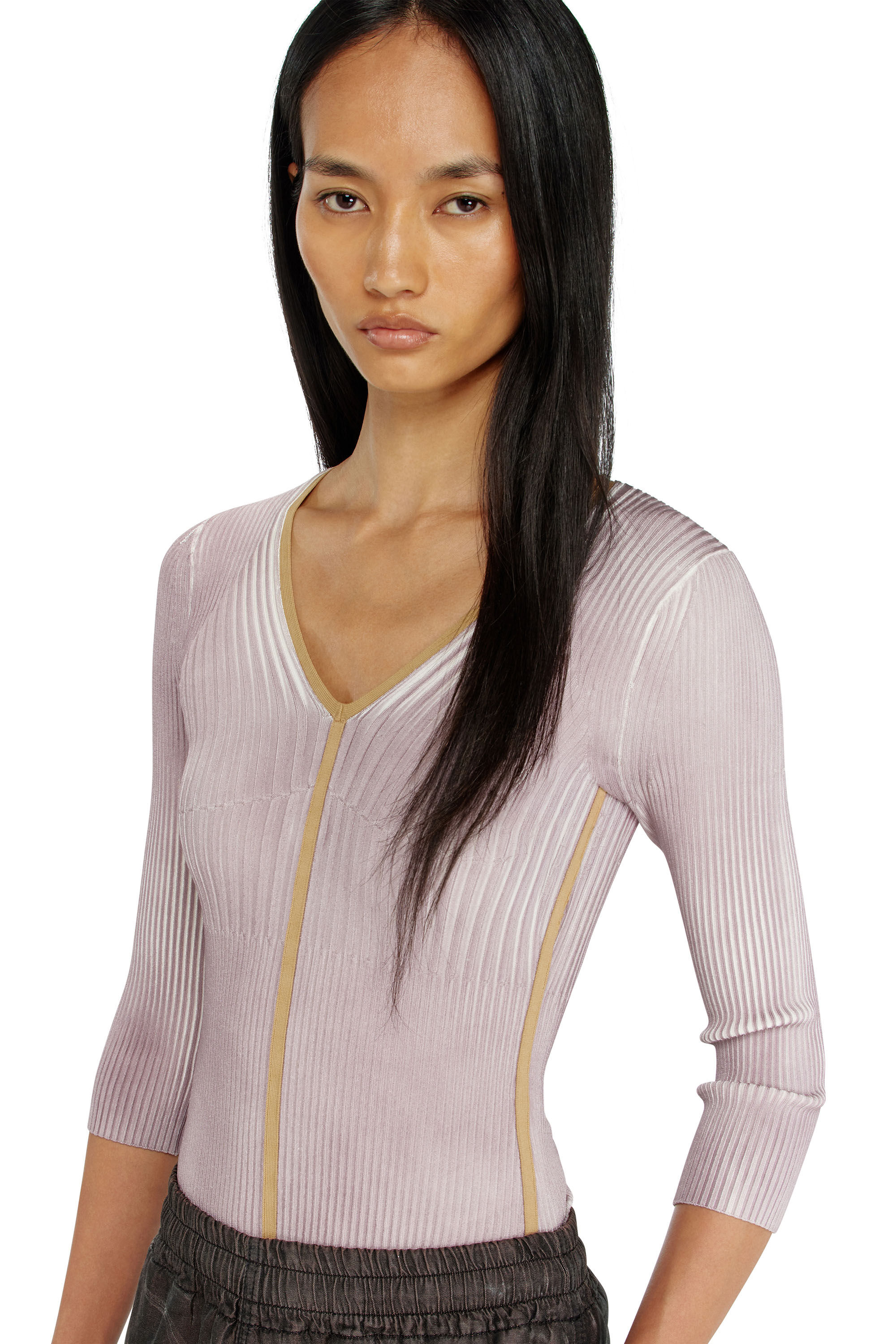 Diesel - M-SARMANI, Jersey de punto con cuello de pico y bandas en contraste Mujer in ToBeDefined - 5