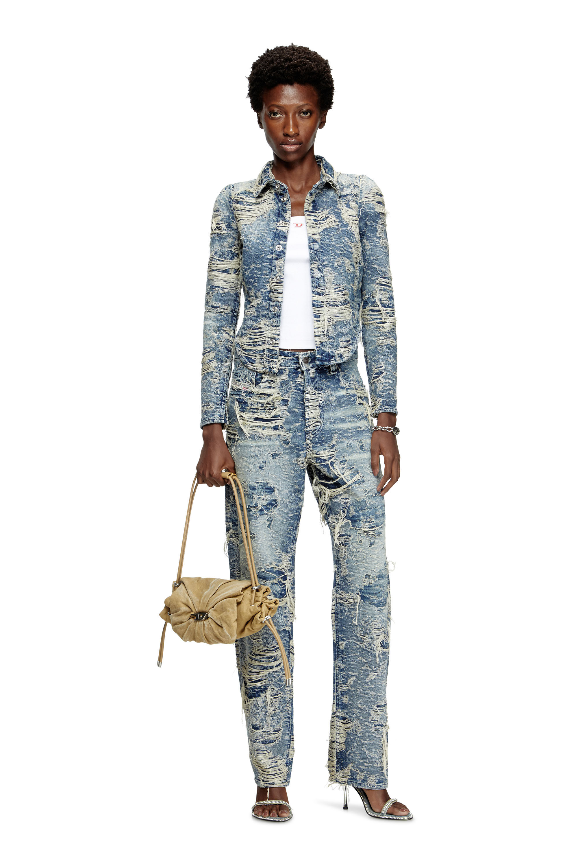 Diesel - DE-MADELINE-FSG, Camisa en denim jacquard con hilos flotantes Mujer in Azul marino - 1