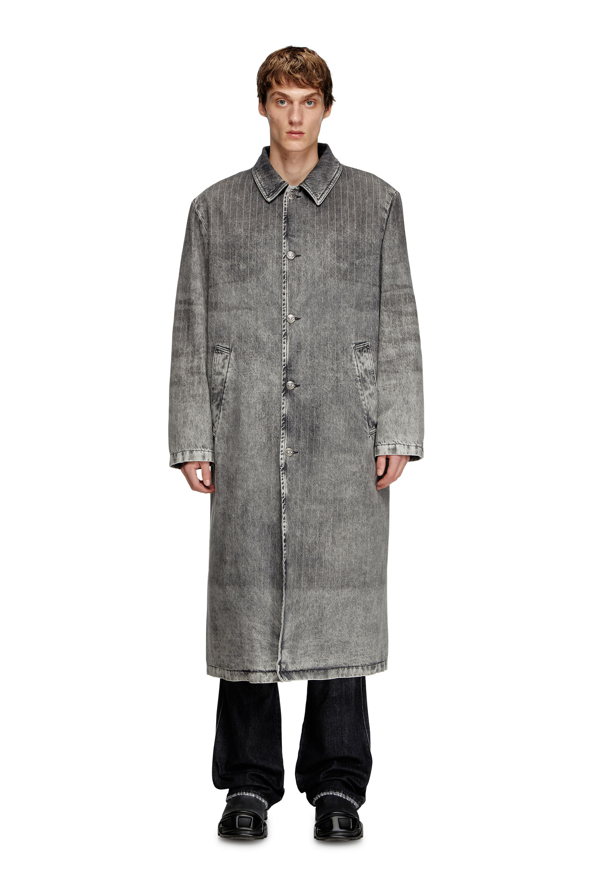 Diesel - D-JACK-S1, Abrigo en denim a rayas finas de sastrería Hombre in Gris - 1