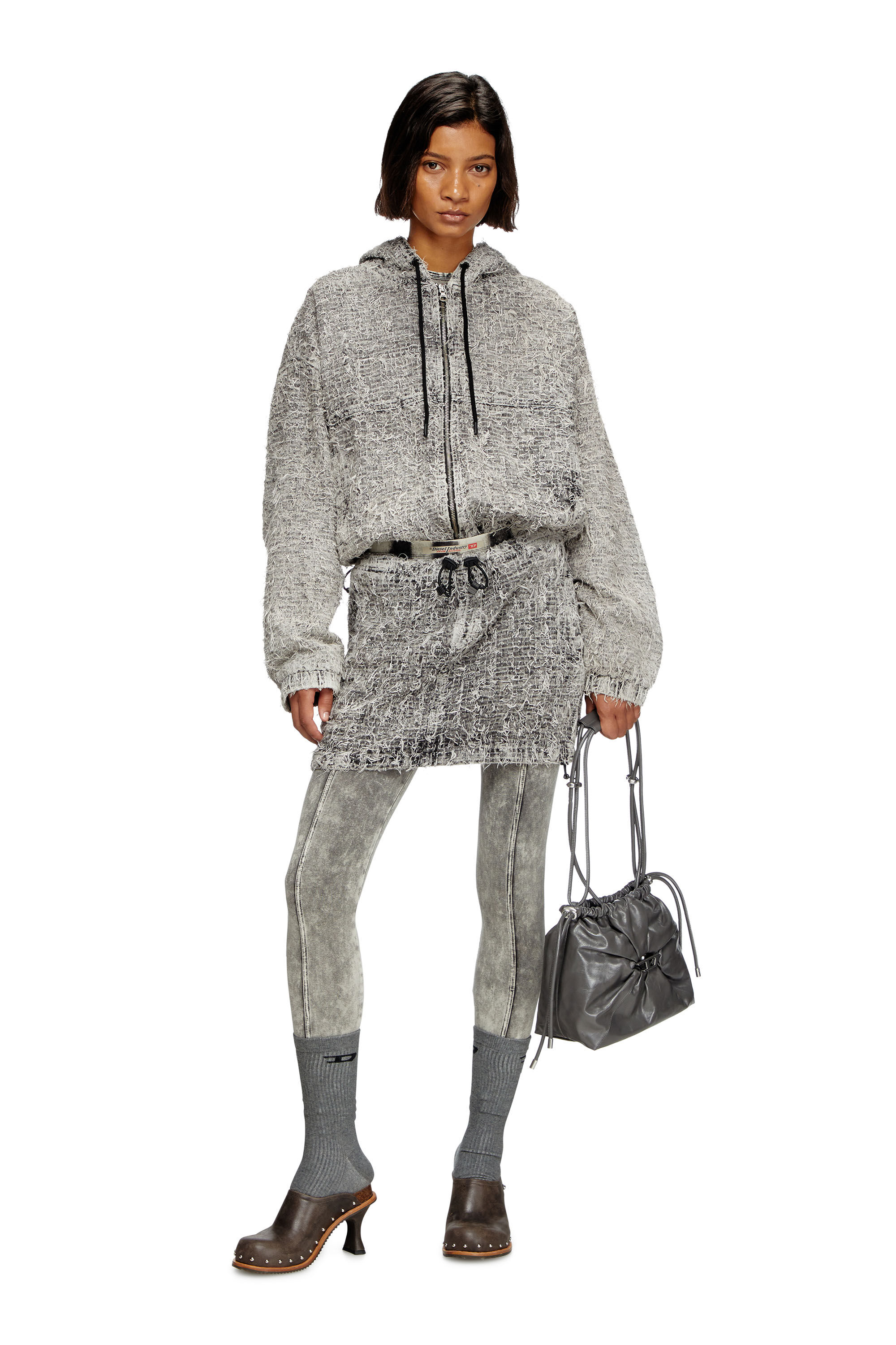 Diesel - DE-FLOW-S1, Chaqueta con capucha en denim bouclé Mujer in Gris - 1