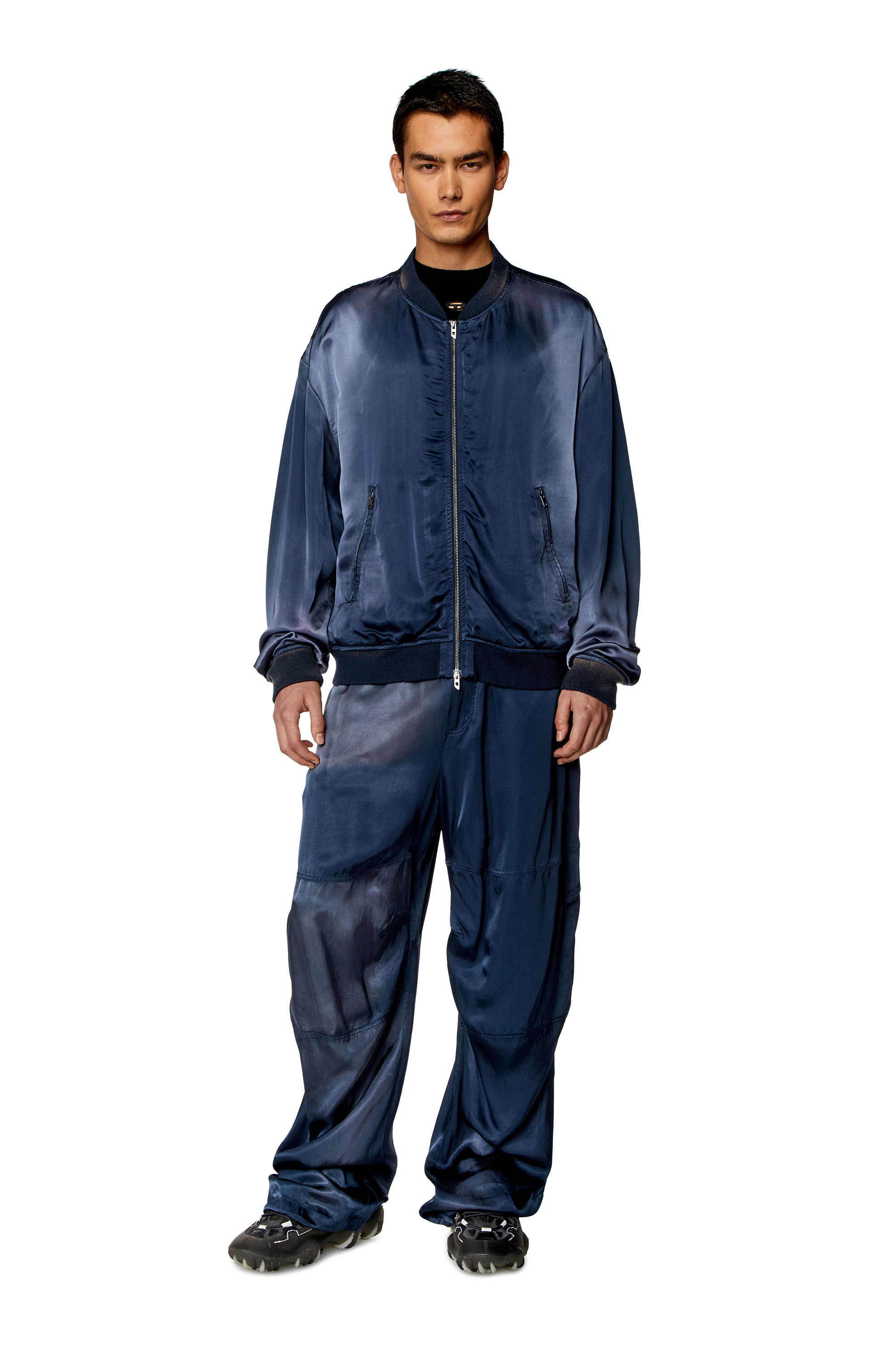 Diesel - J-MARTEX, Man Satin bomber jacket with faded effect in Blue - Image 1